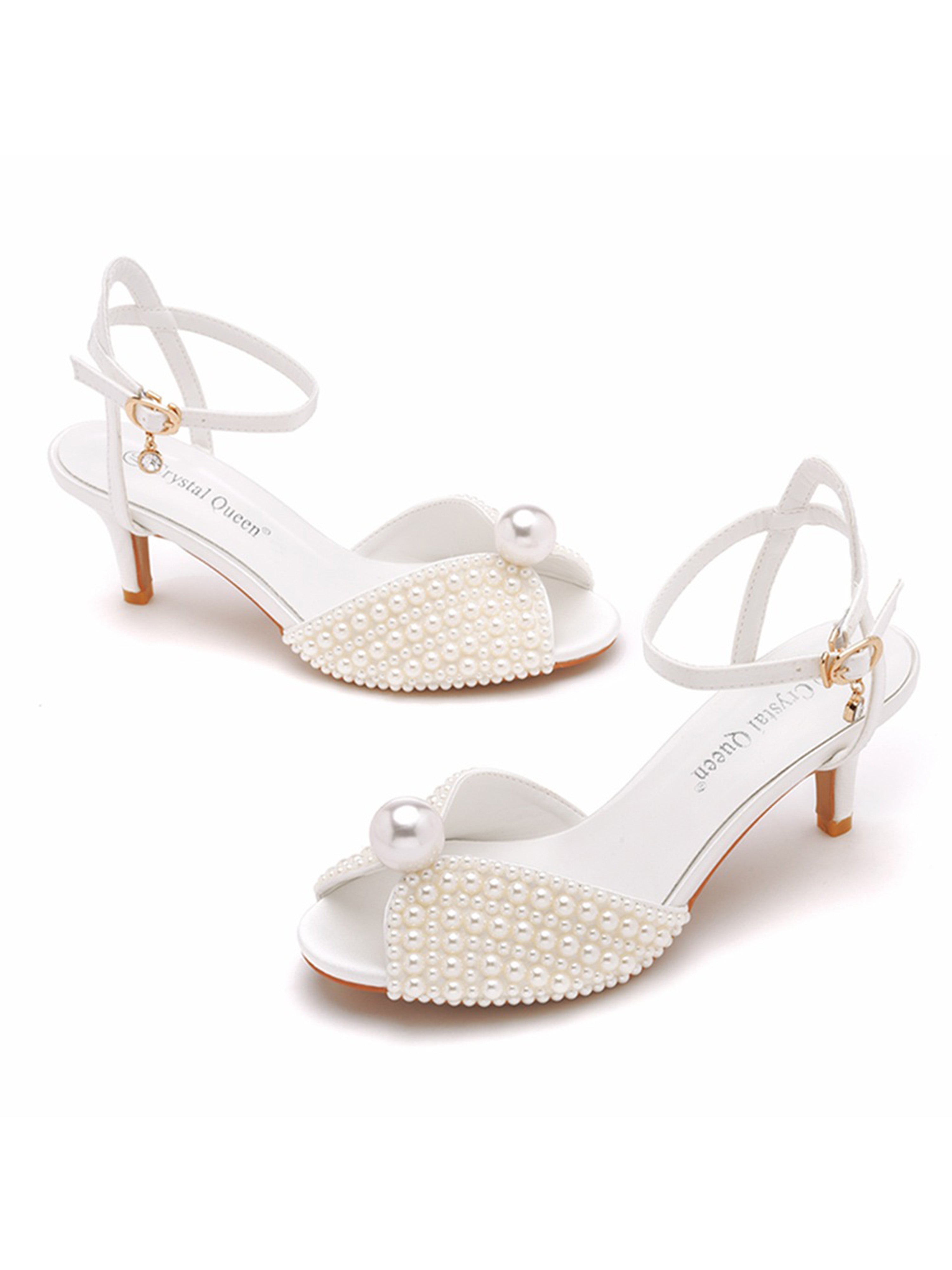 Chaussures de Mariage Escarpins Mariée À Bout Ouvert Avec Perles Talon pour Cérémonie
