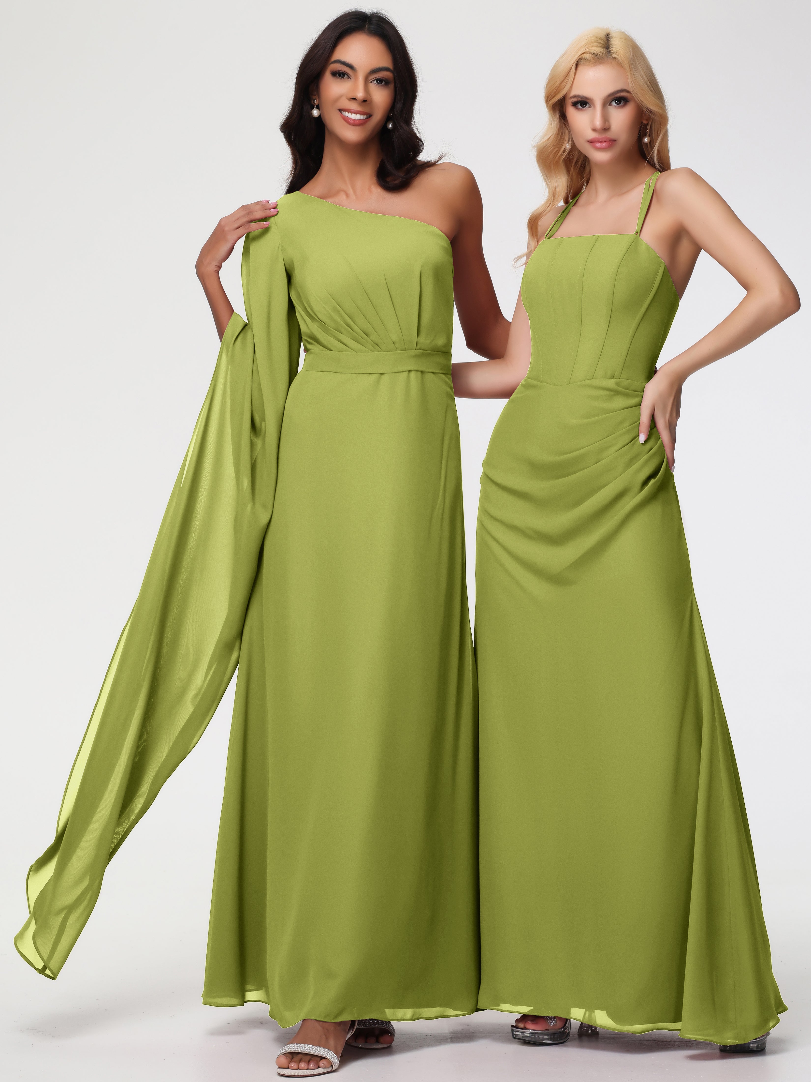 Robes De Demoiselle D'Honneur Trèfle Seule-Épaule Manches Asymétriques Mousseline Robe Demoiselle D'Honneur