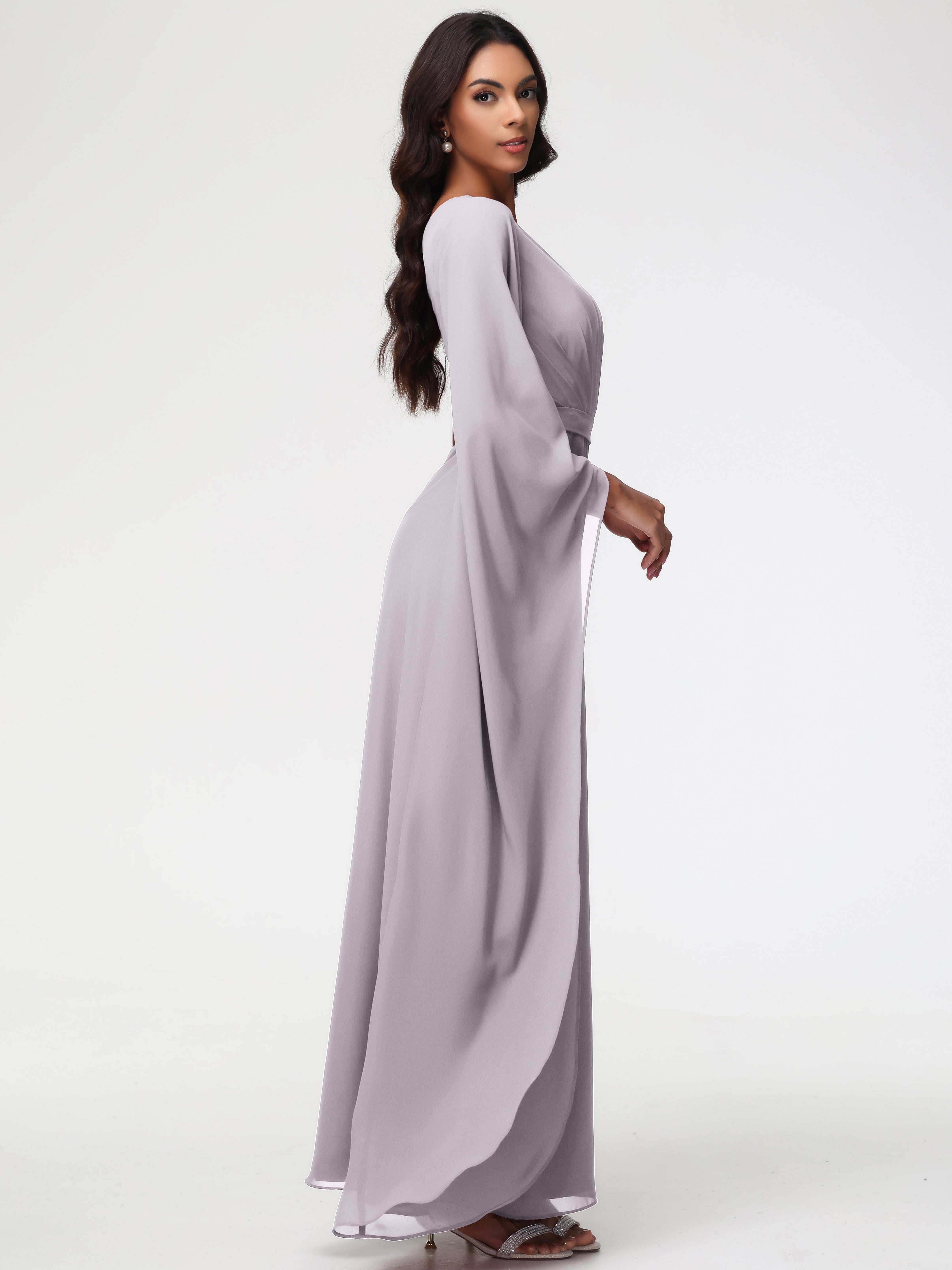 Robes De Demoiselle D'Honneur Crépuscule Seule-Épaule Manches Asymétriques Mousseline Robe Demoiselle D'Honneur