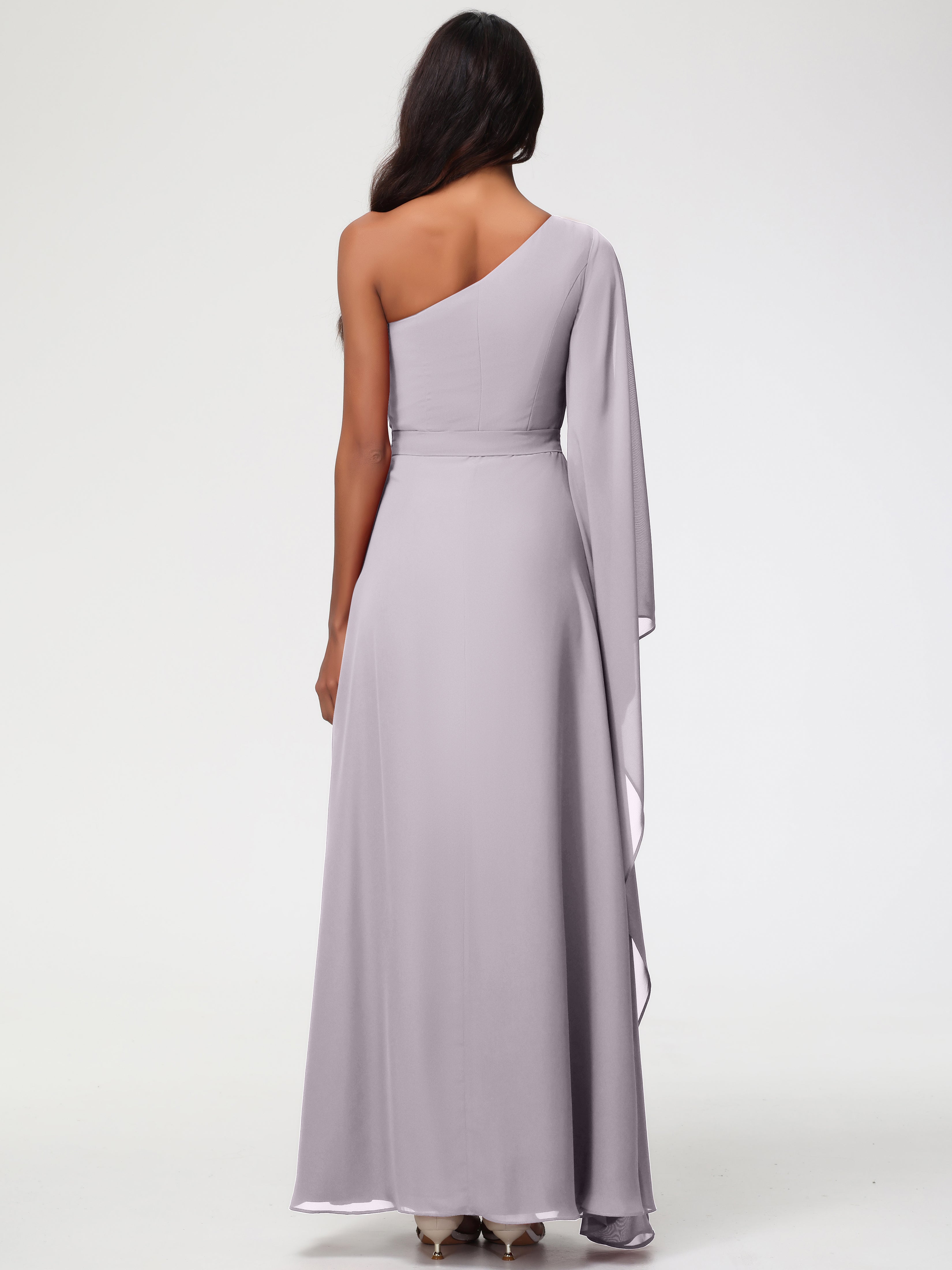 Robes De Demoiselle D'Honneur Crépuscule Seule-Épaule Manches Asymétriques Mousseline Robe Demoiselle D'Honneur