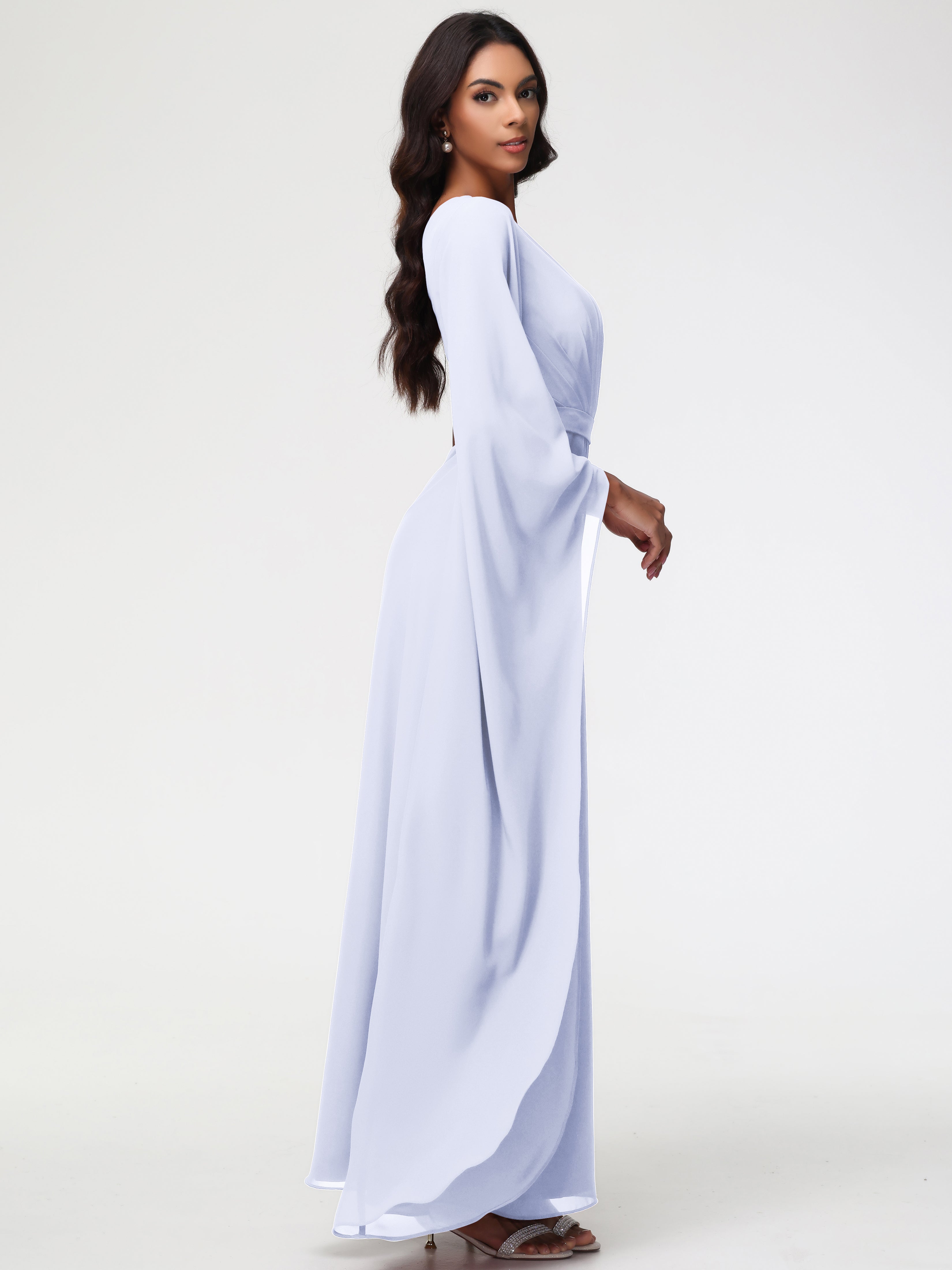 Robe Demoiselle D Honneur Couleur Lavande Seule-Épaule Manches Asymétriques Mousseline Robe Demoiselle D'Honneur