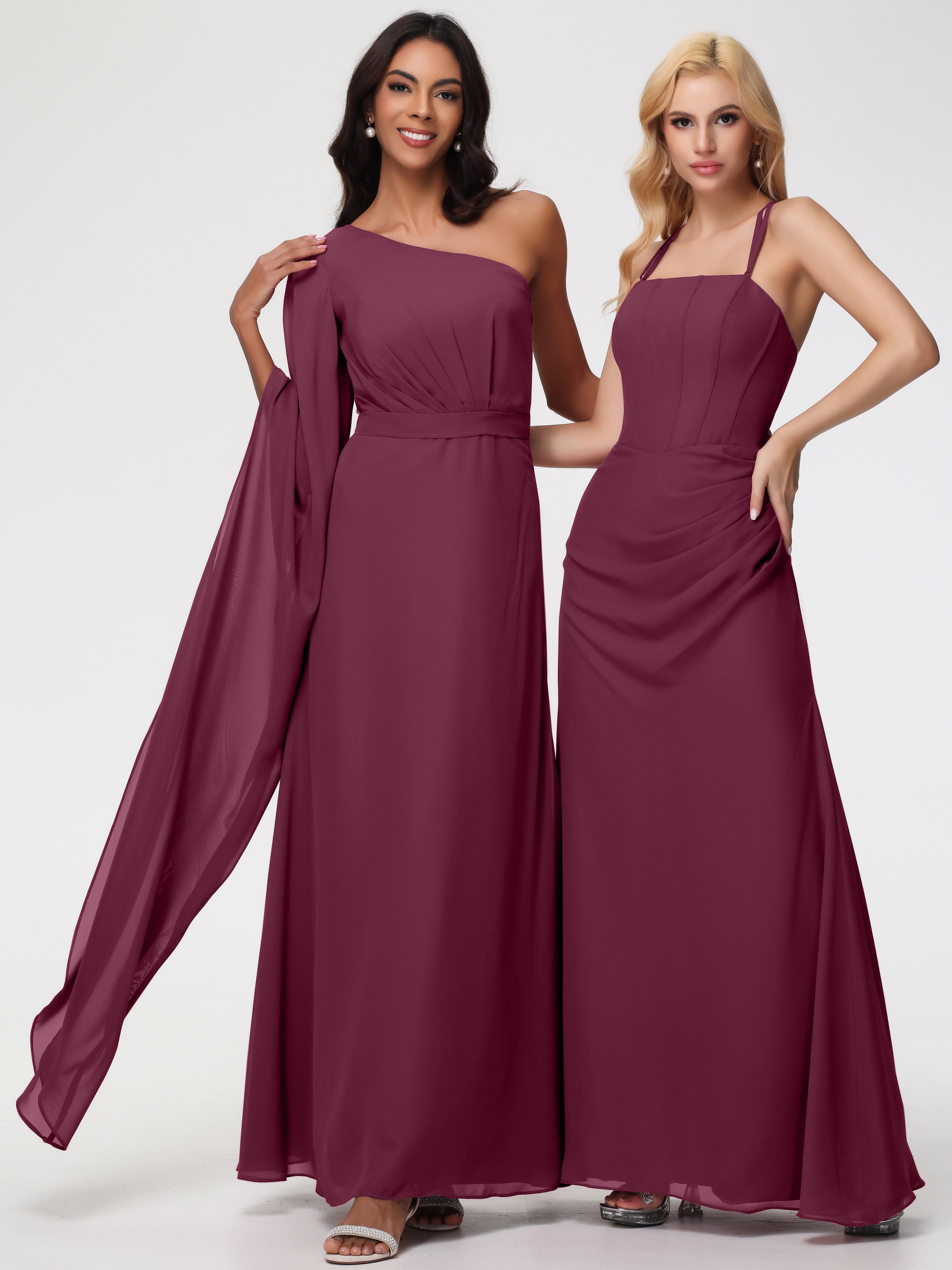 Robes De Demoiselle D'Honneur Mure Seule-Épaule Manches Asymétriques Mousseline Robe Demoiselle D'Honneur