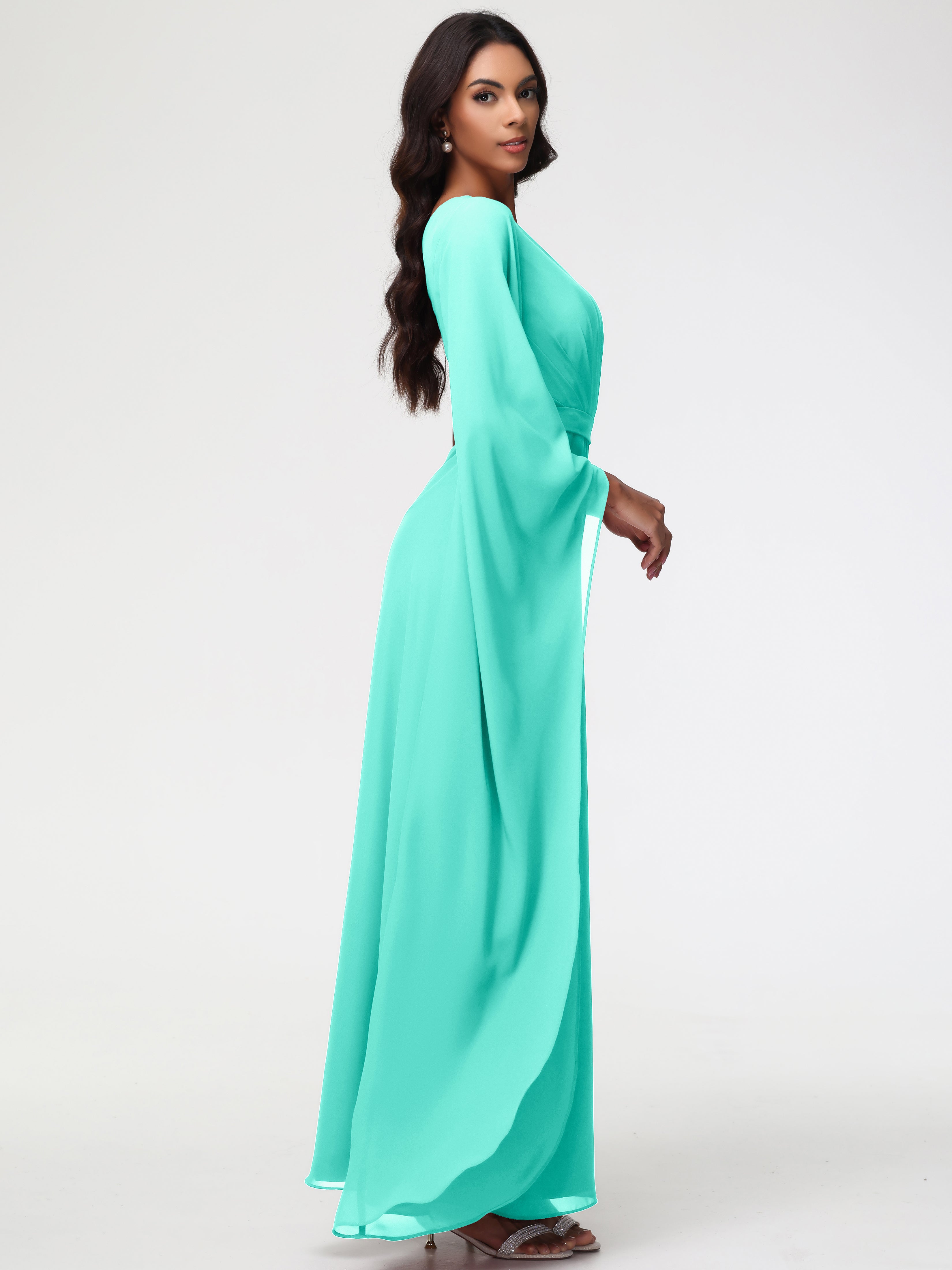 Robes De Demoiselle D'Honneur Spa Seule-Épaule Manches Asymétriques Mousseline Robe Demoiselle D'Honneur