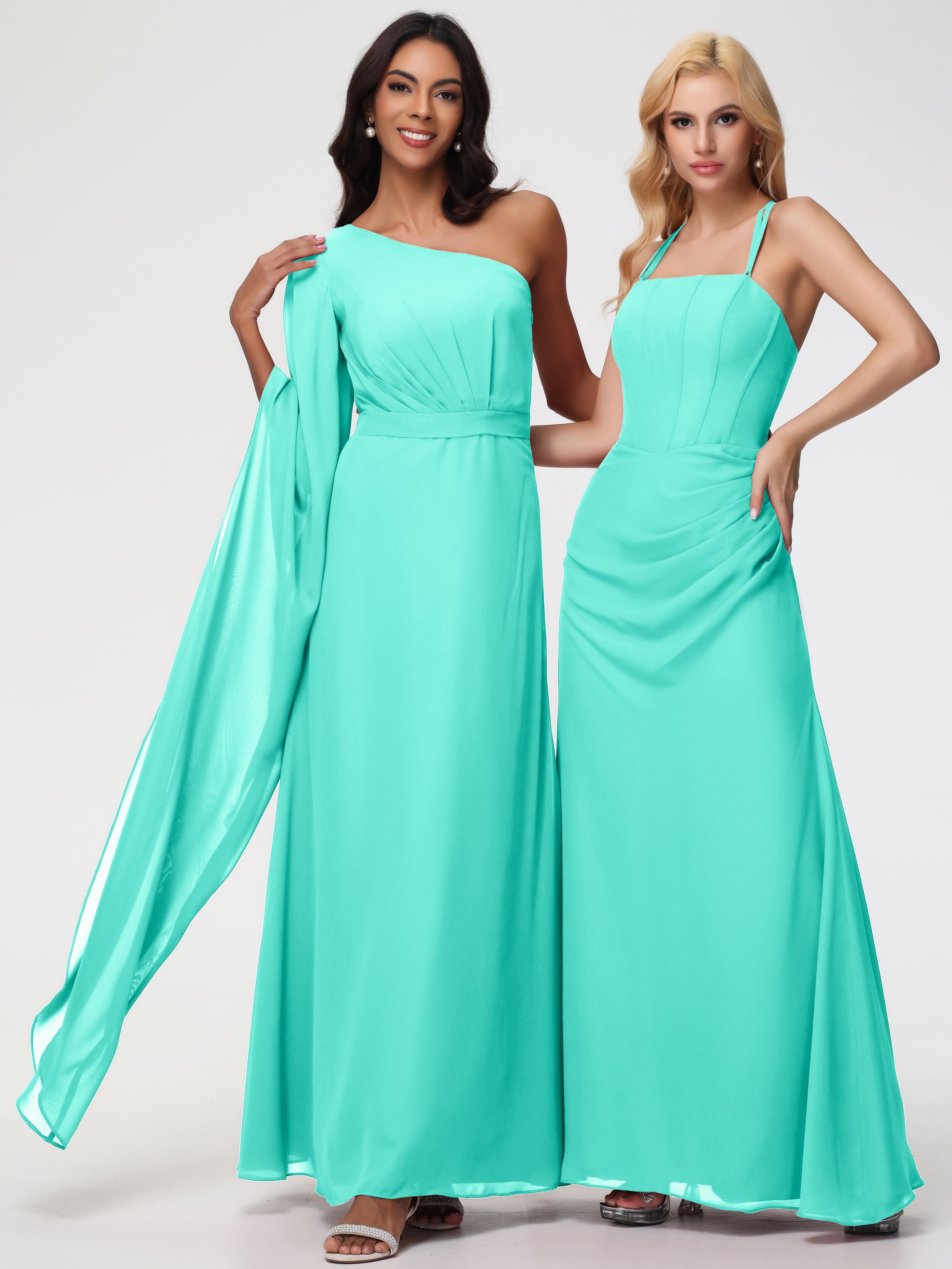 Robes De Demoiselle D'Honneur Spa Seule-Épaule Manches Asymétriques Mousseline Robe Demoiselle D'Honneur