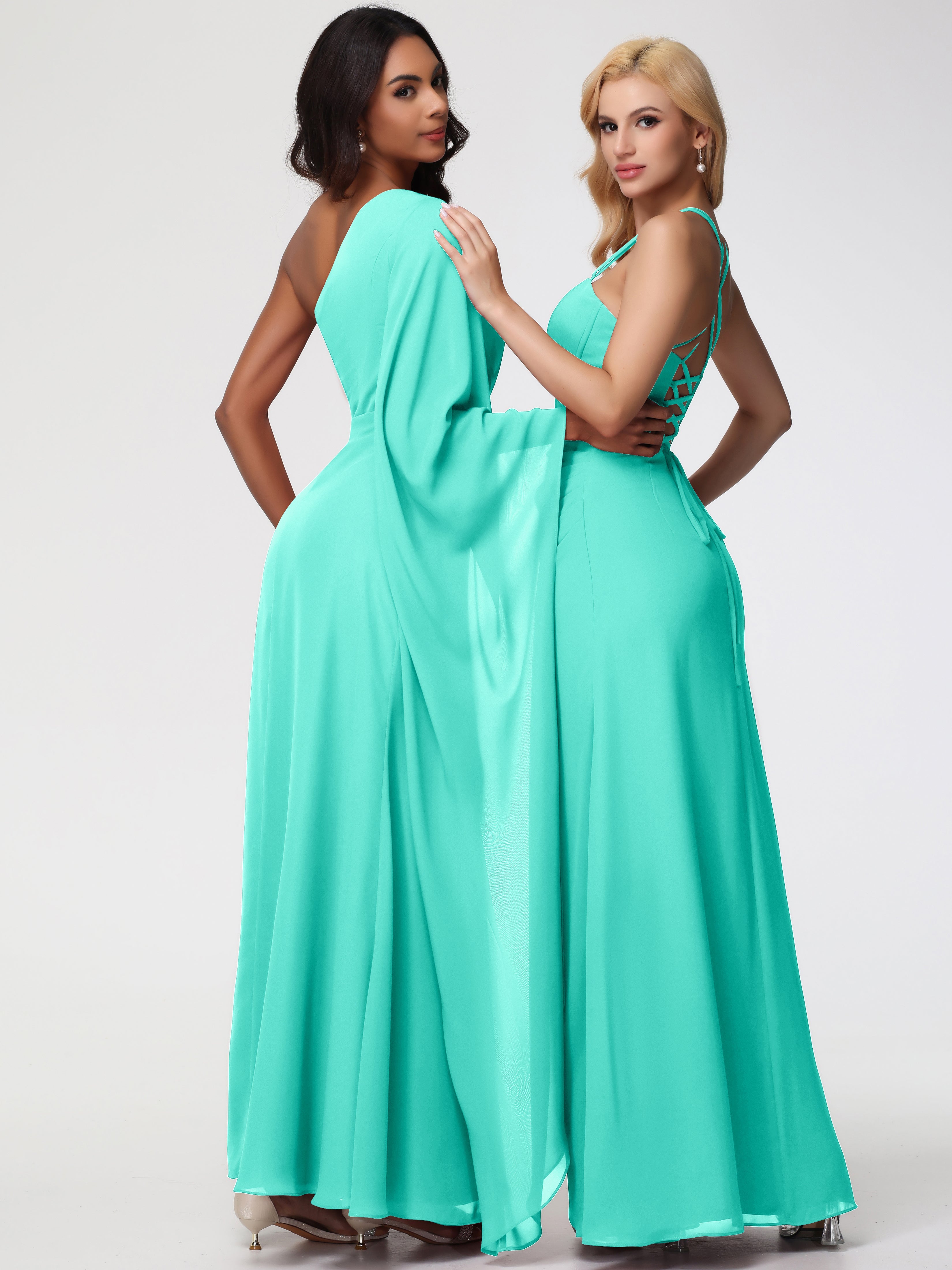 Robes De Demoiselle D'Honneur Spa Seule-Épaule Manches Asymétriques Mousseline Robe Demoiselle D'Honneur