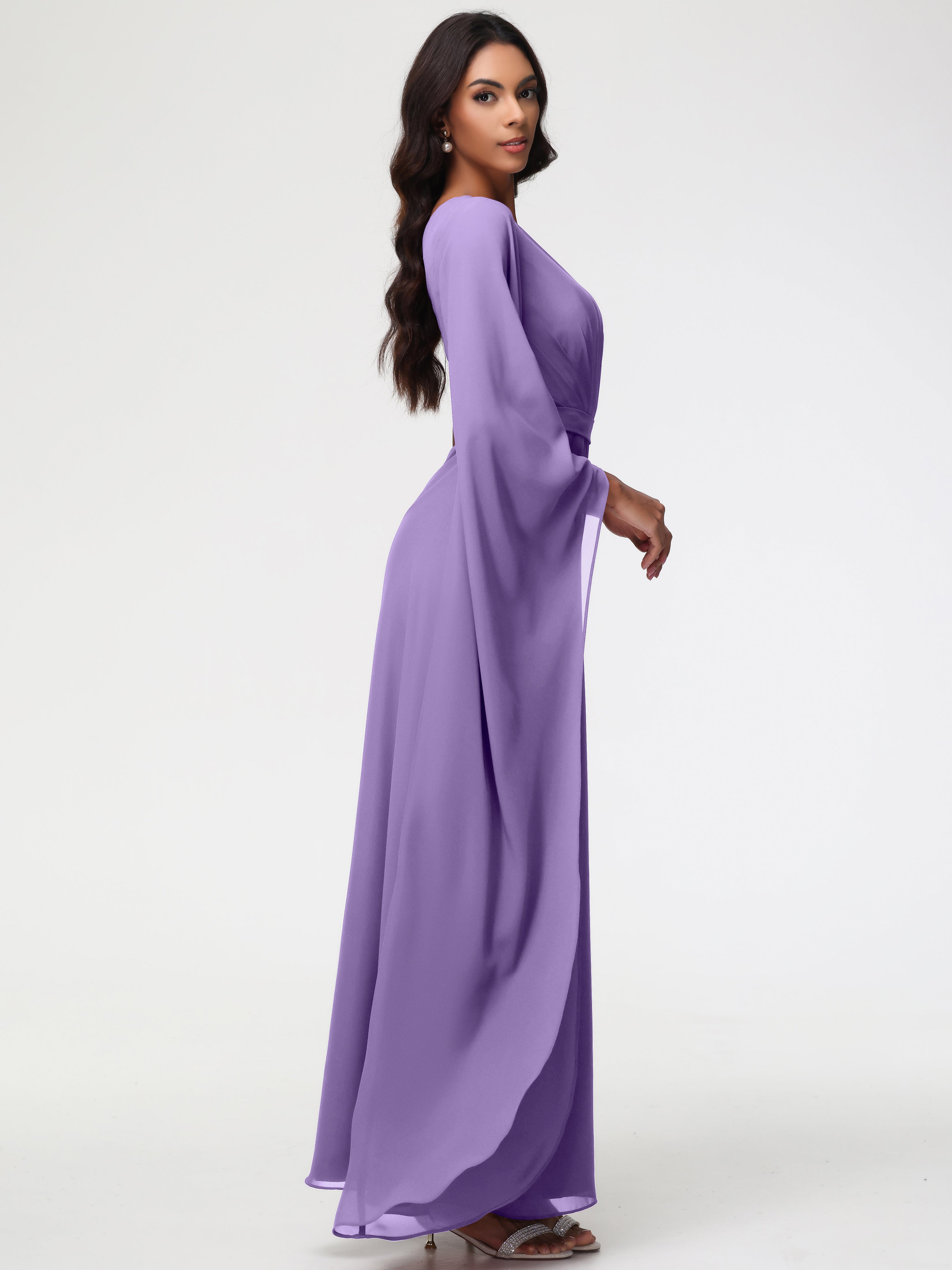 Robes De Demoiselle D'Honneur Tahiti Seule-Épaule Manches Asymétriques Mousseline Robe Demoiselle D'Honneur