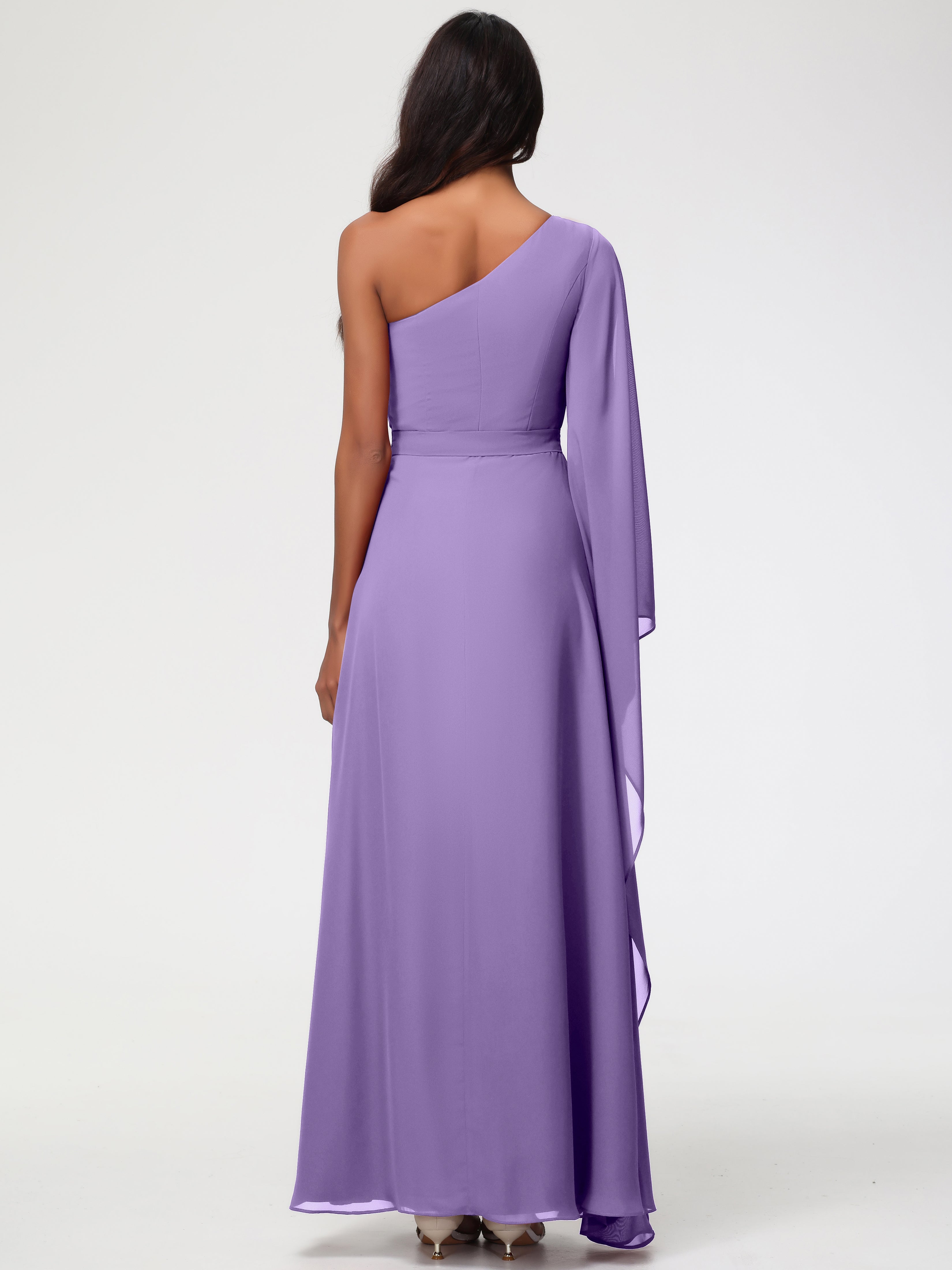 Robes De Demoiselle D'Honneur Tahiti Seule-Épaule Manches Asymétriques Mousseline Robe Demoiselle D'Honneur