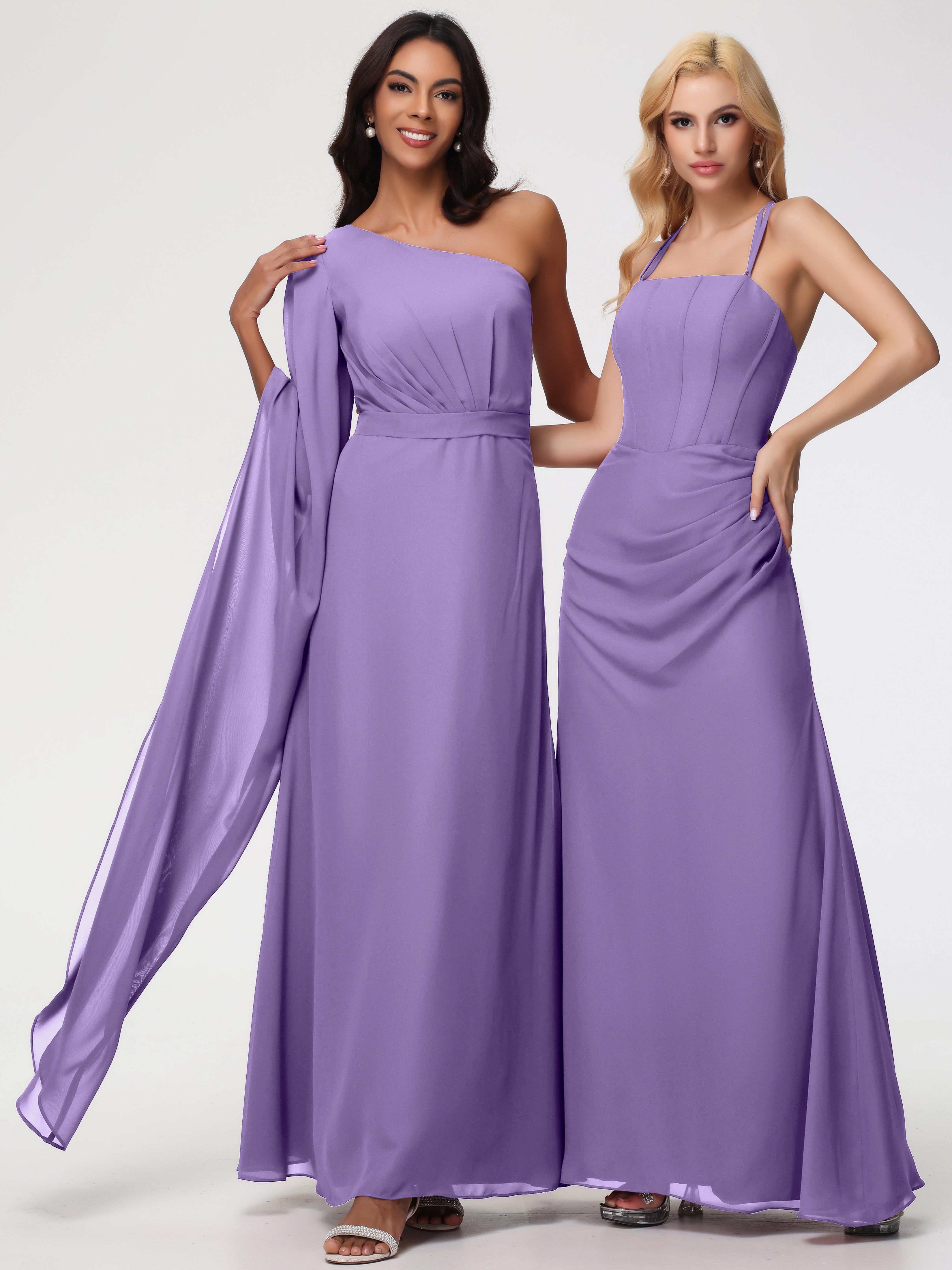 Robes De Demoiselle D'Honneur Tahiti Seule-Épaule Manches Asymétriques Mousseline Robe Demoiselle D'Honneur