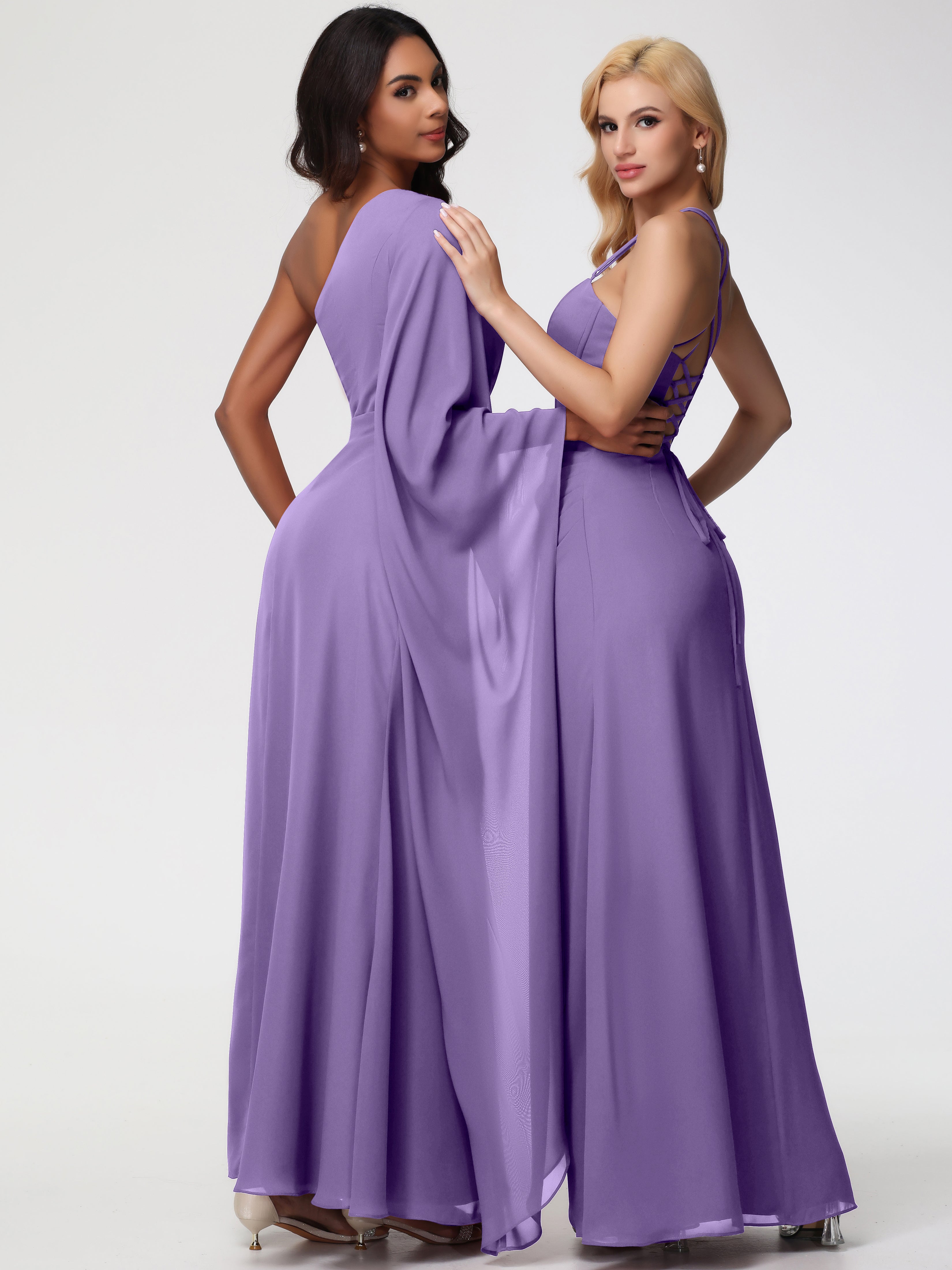 Robes De Demoiselle D'Honneur Tahiti Seule-Épaule Manches Asymétriques Mousseline Robe Demoiselle D'Honneur