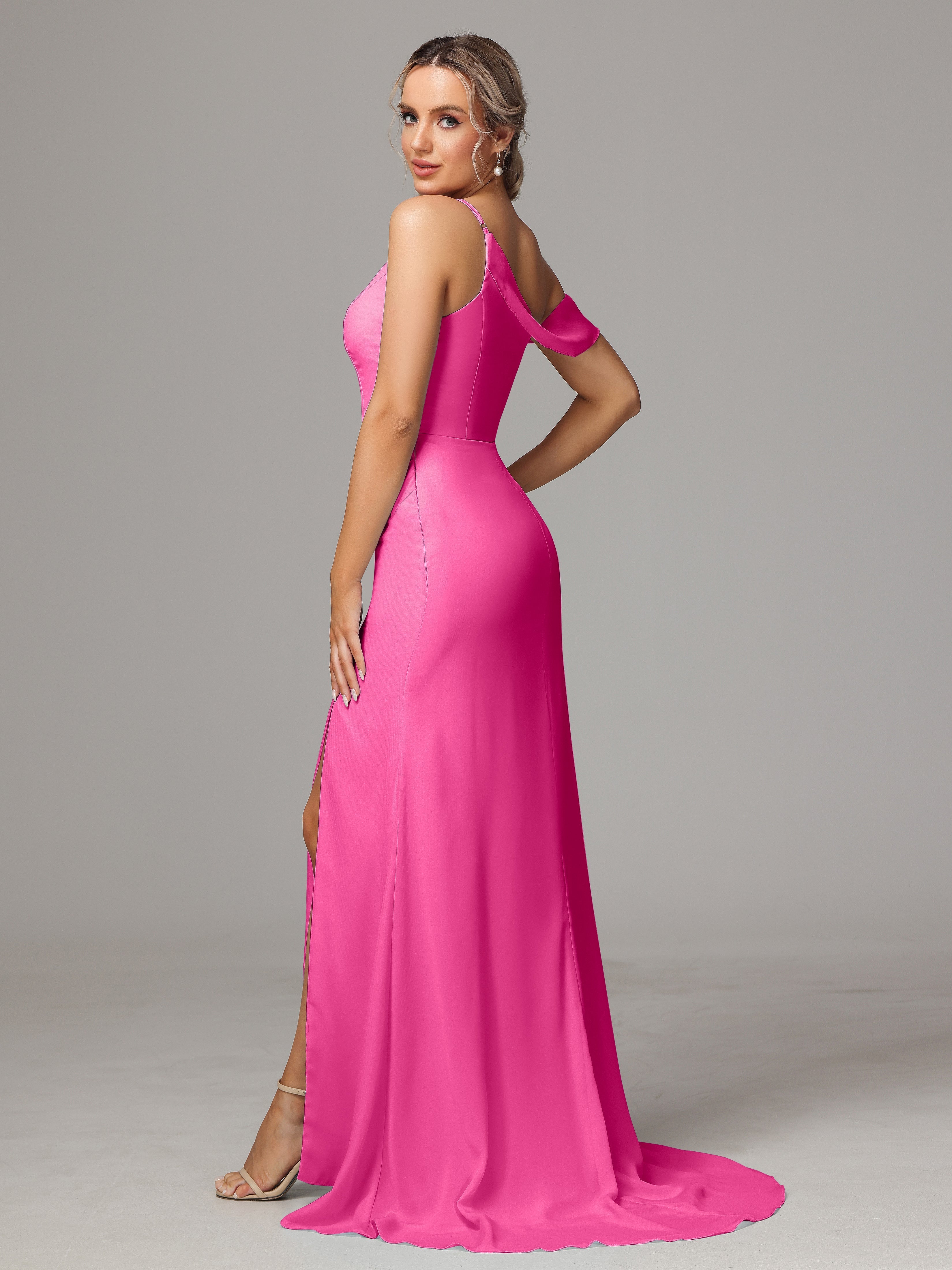 Robe Demoiselle D Honneur Azalée Seule-Épaule Fendue A-Ligne Mousseline Longue Robes Demoiselle D'Honneur