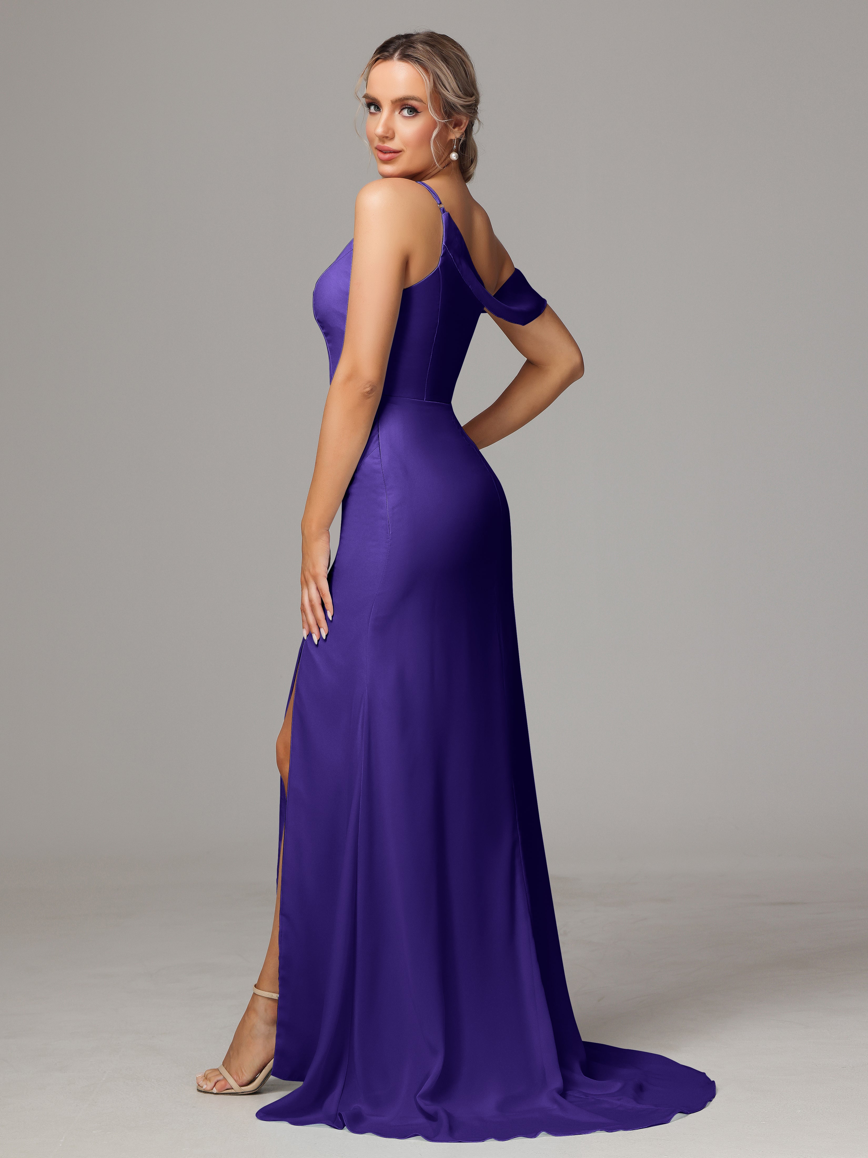 Robes De Demoiselle D'Honneur En Régence Seule-Épaule Fendue A-Ligne Mousseline Longue