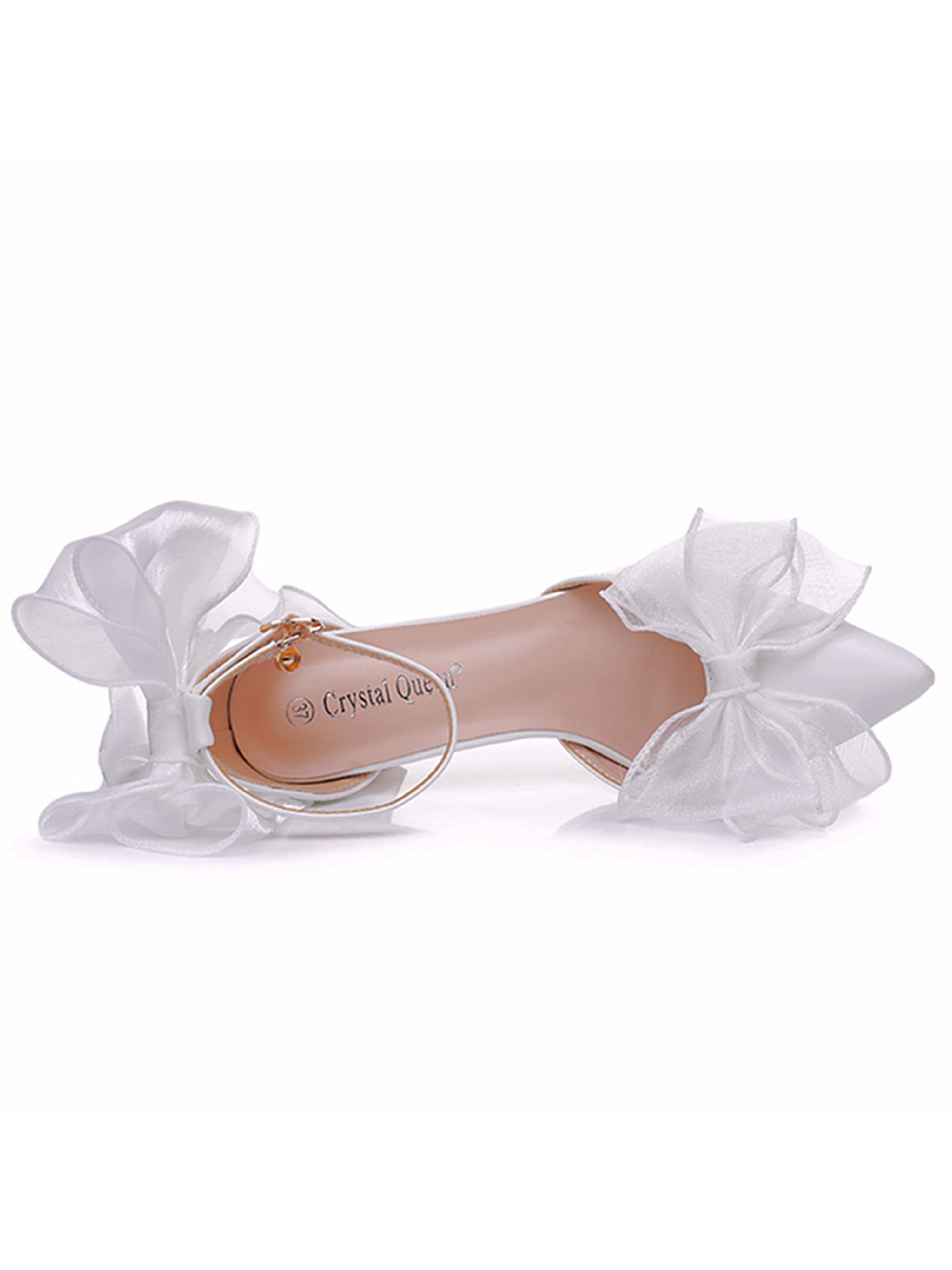 Escarpins de Mariée à Talon Carré Blanc avec Nœud Papillon et Dentelle