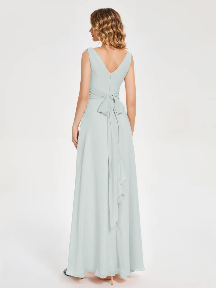 Robe Demoiselle D Honneur Vert Celadon Manches Longues Licou Mousseline Robe De Demoiselle D'Honneur