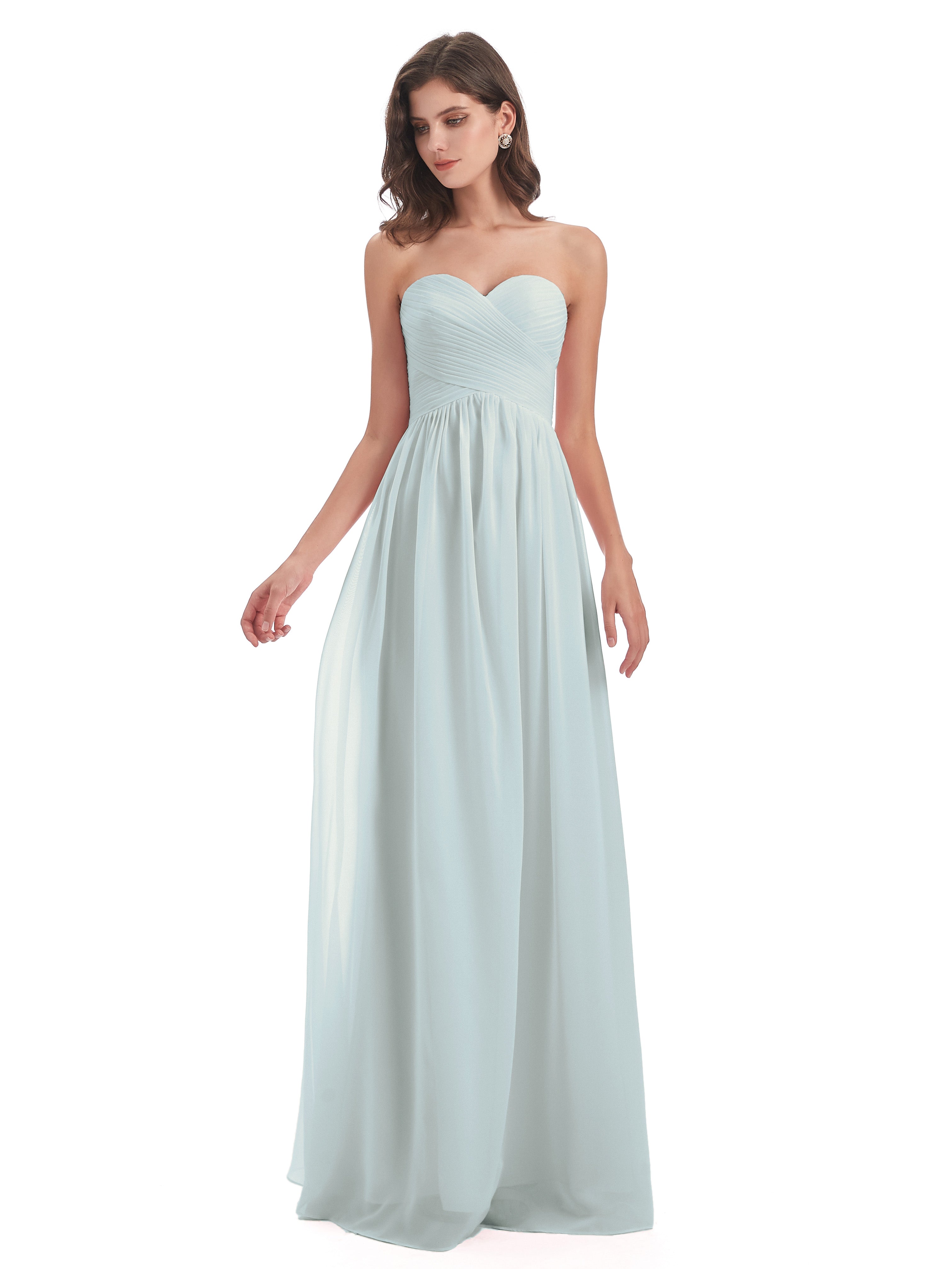 Robe Demoiselle D Honneur Vert Celadon Col Coeur Sans Manche Mousseline Robes Demoiselle D'Honneur