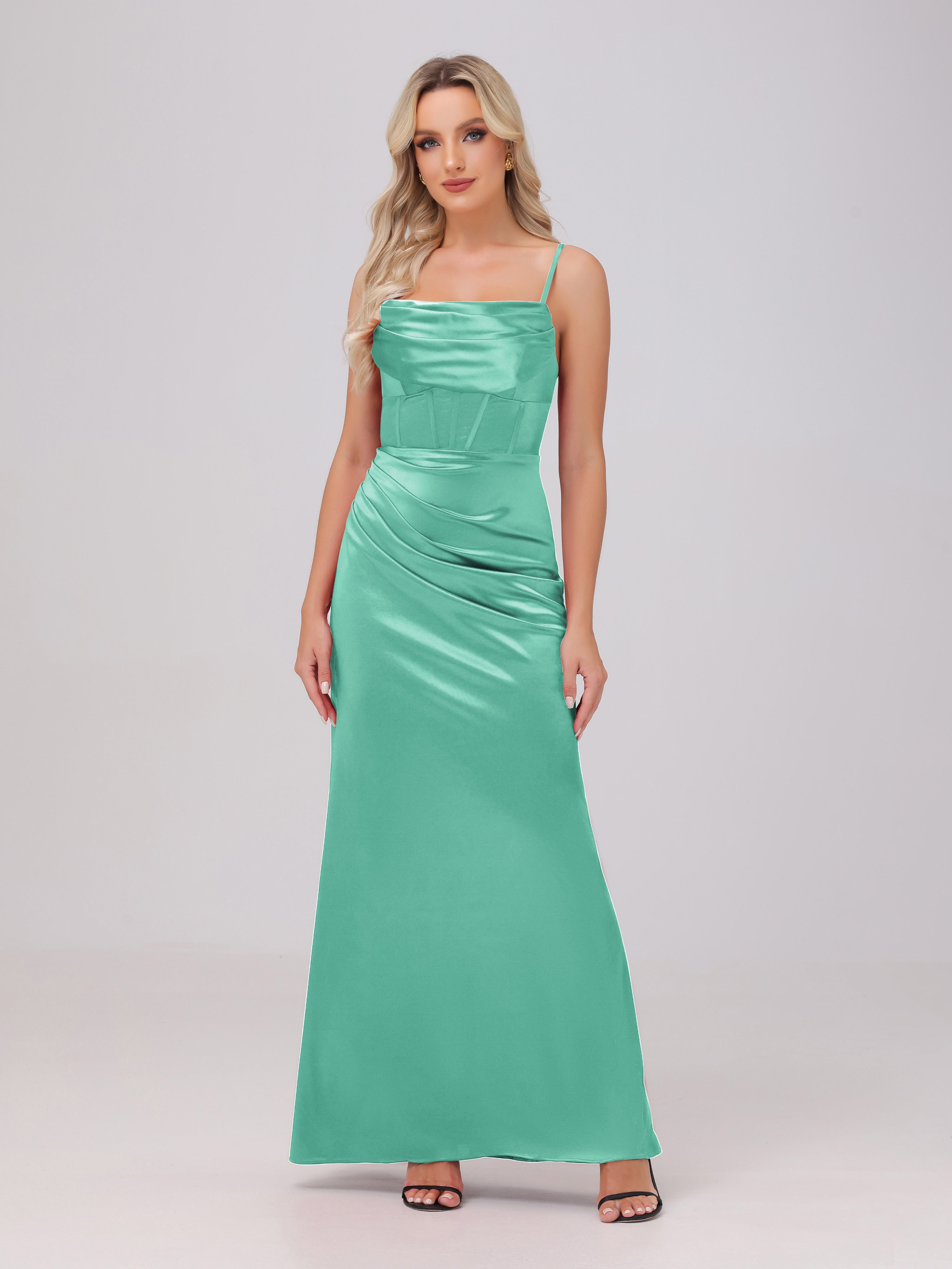 Bretelles Spaghetti Fendue Satin extensible Fourreau/Colonne Robe de demoiselle d'honneur