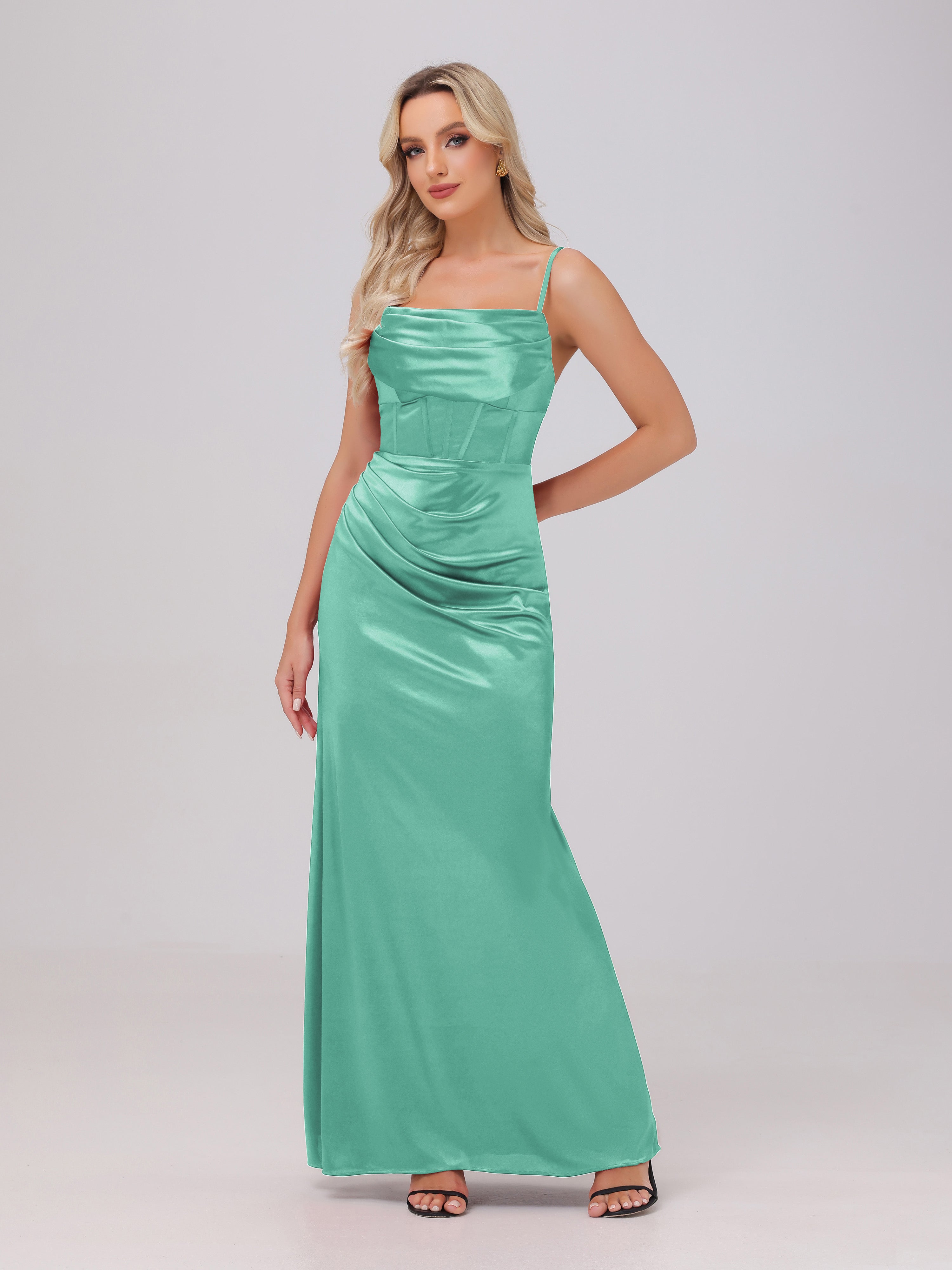 Bretelles Spaghetti Fendue Satin extensible Fourreau/Colonne Robe de demoiselle d'honneur