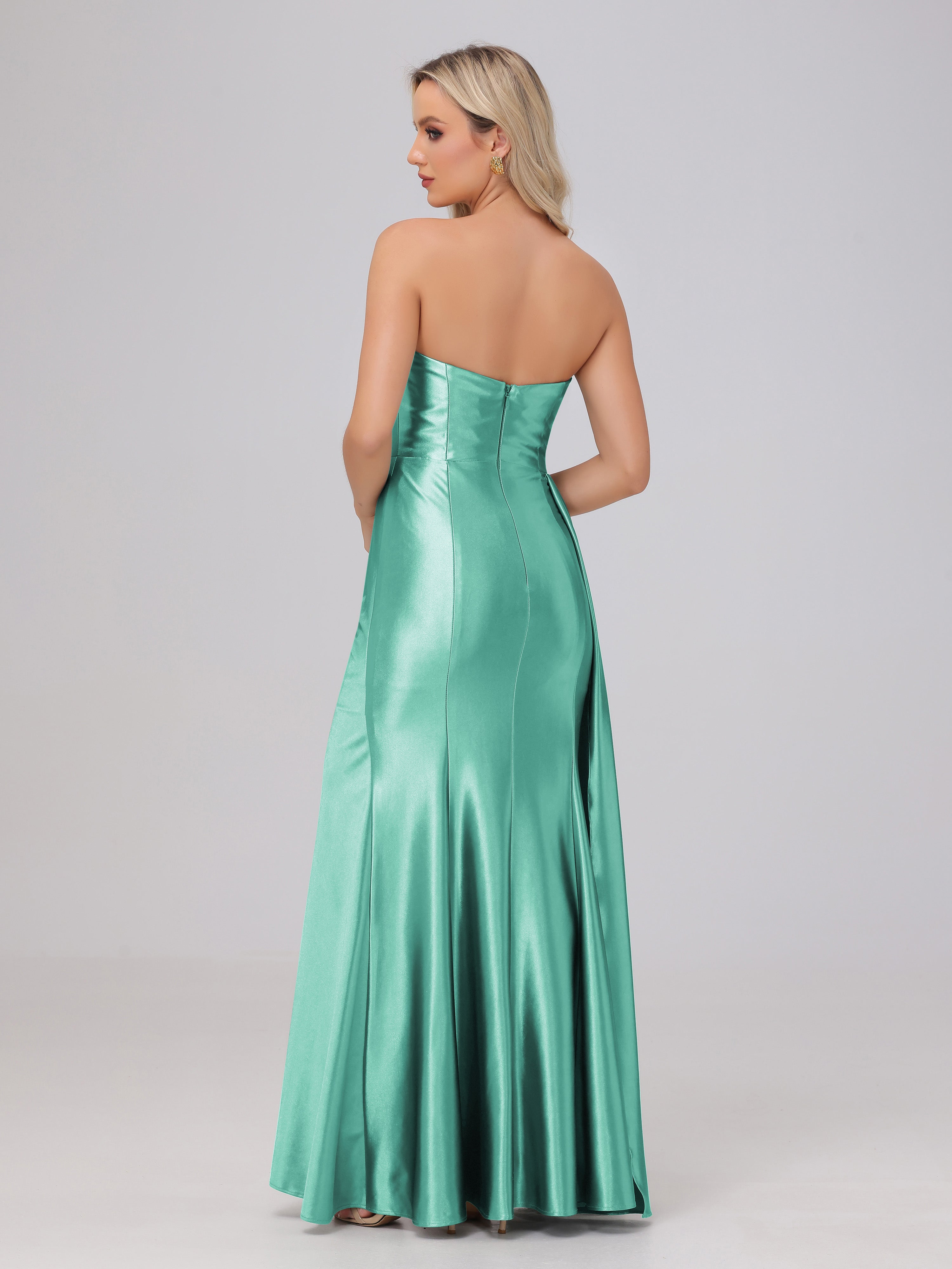 Convertible Accueil Froid Fendue Satin extensible Robe de demoiselle d'honneur avec Bretelles Spaghetti