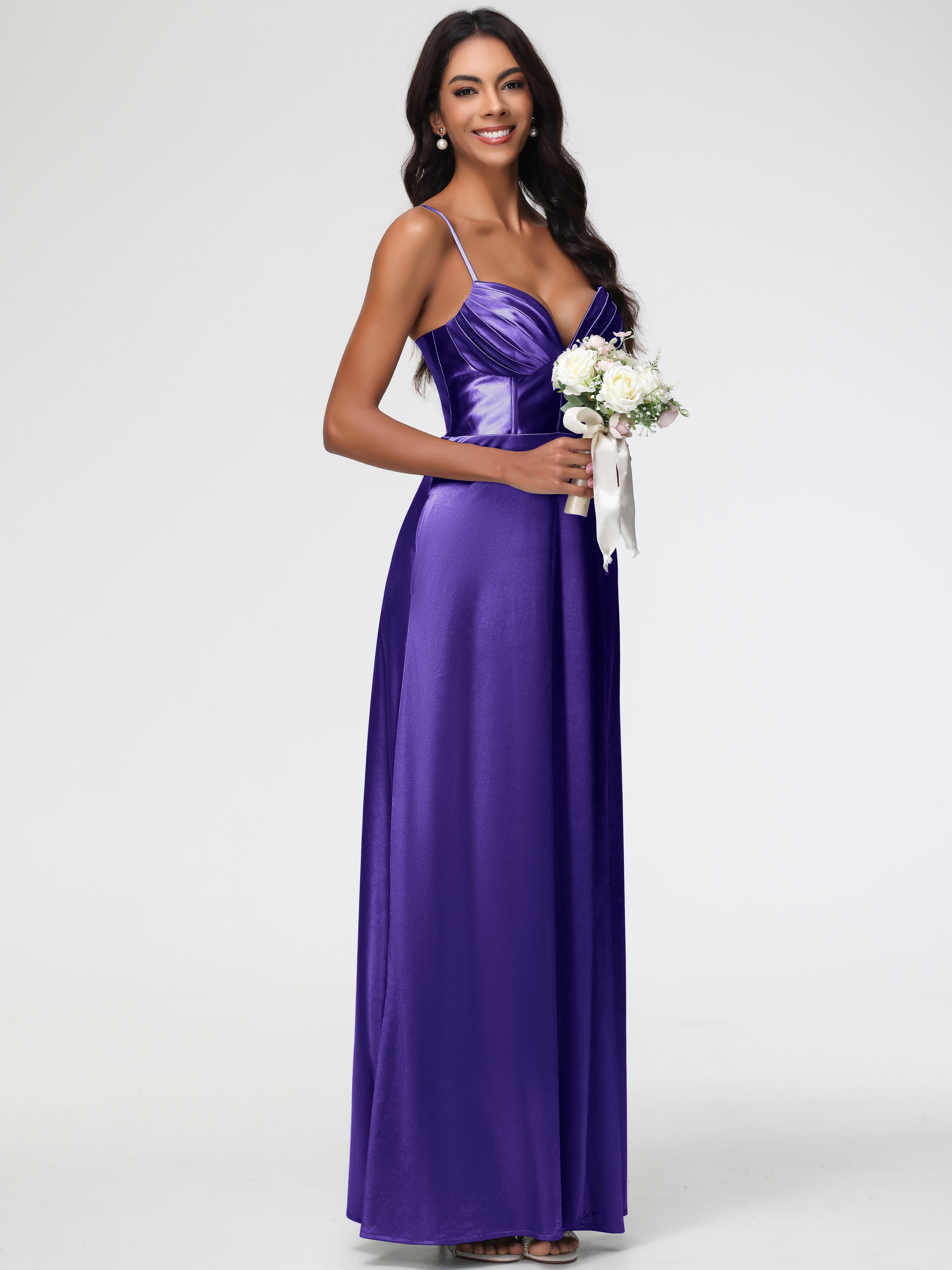 Robes De Demoiselle D'Honneur En Régence Bretelles Spaghetti Trapèze Satin Extensible Fendue Robe De Demoiselle D'Honneur