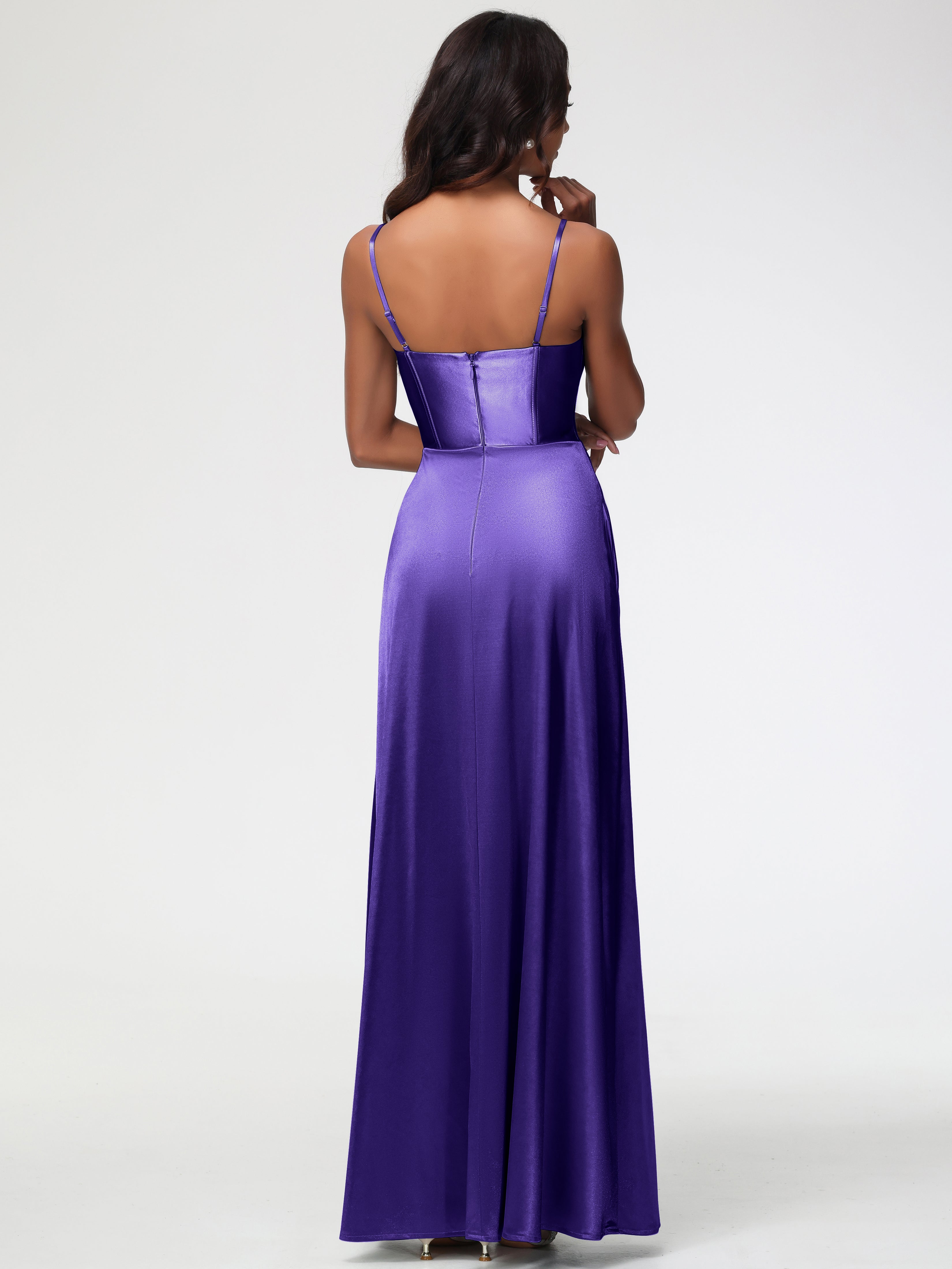 Robes De Demoiselle D'Honneur En Régence Bretelles Spaghetti Trapèze Satin Extensible Fendue Robe De Demoiselle D'Honneur