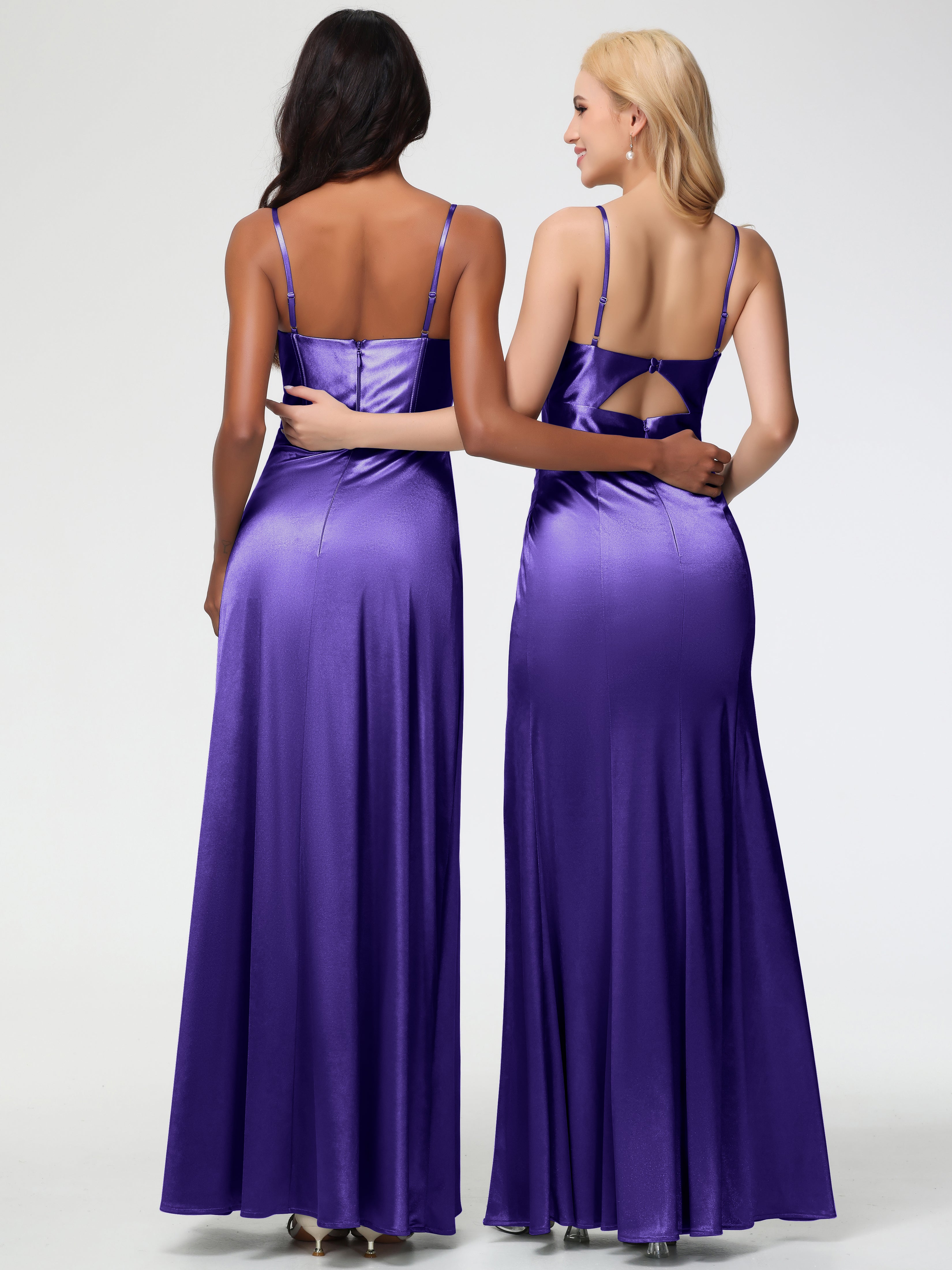 Robes De Demoiselle D'Honneur En Régence Bretelles Spaghetti Trapèze Satin Extensible Fendue Robe De Demoiselle D'Honneur