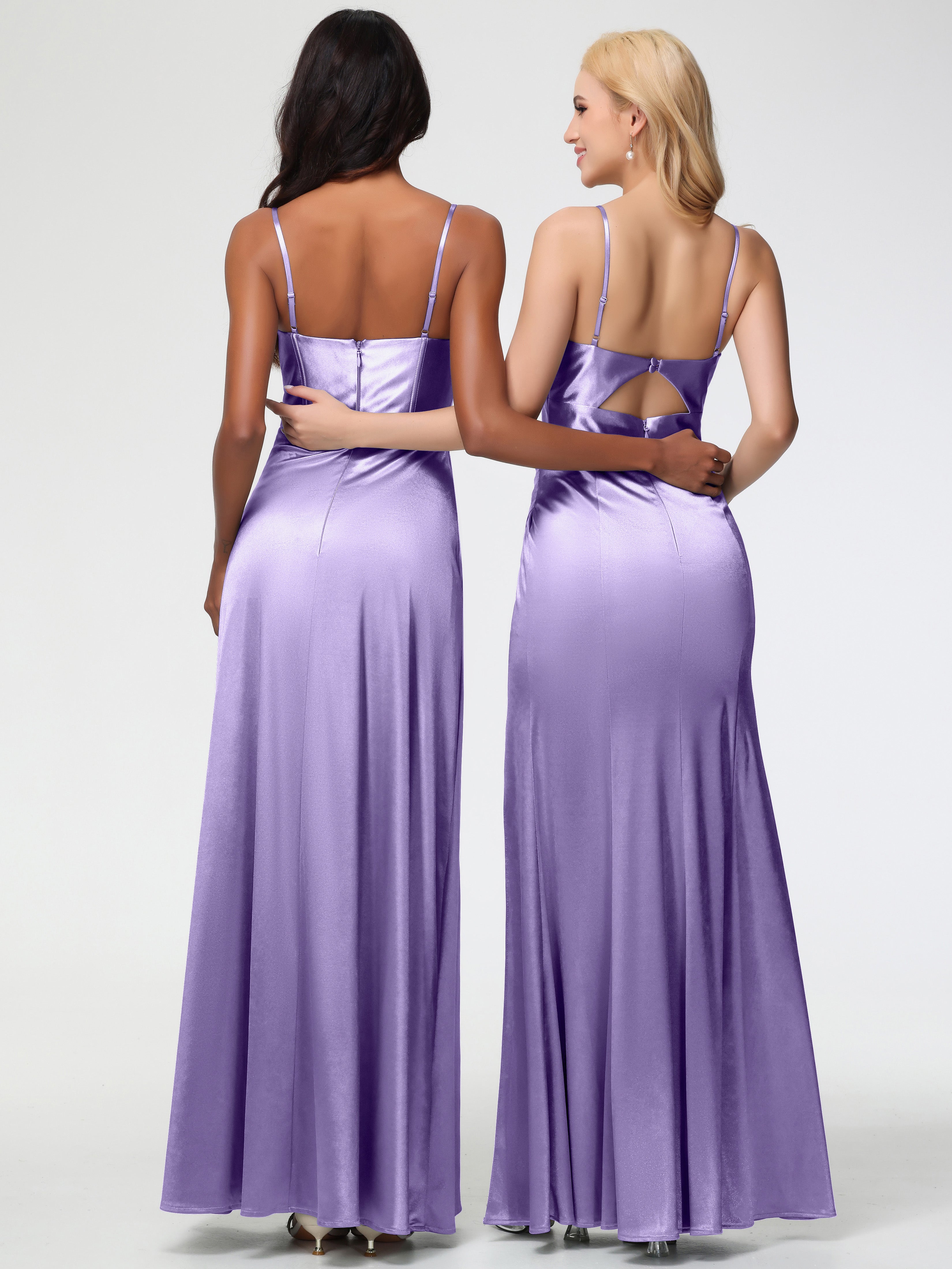 Robes De Demoiselle D'Honneur Tahiti Bretelles Spaghetti Trapèze Satin Extensible Fendue Robe De Demoiselle D'Honneur