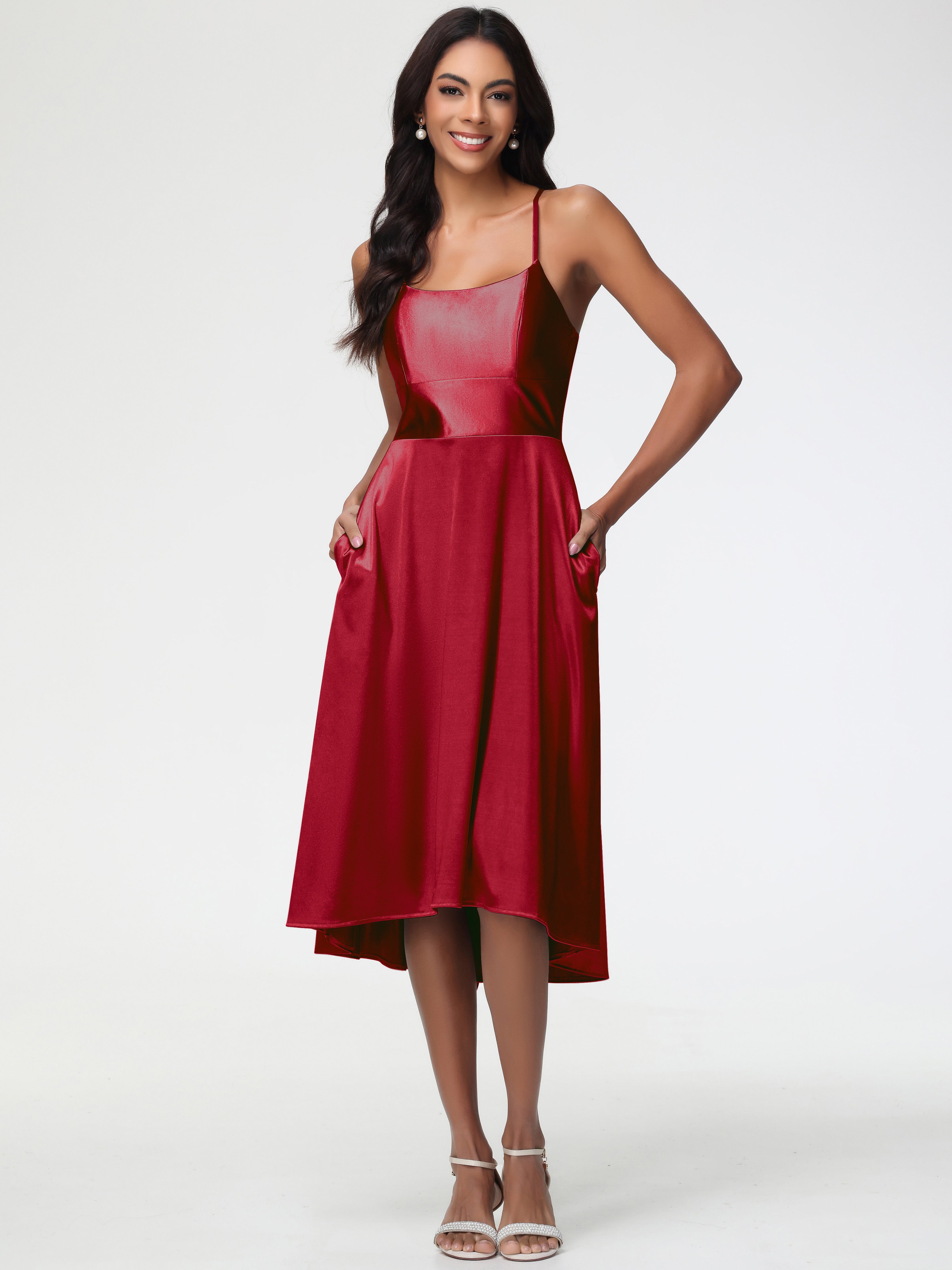 Robe Demoiselle D Honneur Bordeaux Bretelles Spaghetti Satin Extensible Robe Demoiselle D Honneur Asymétrique