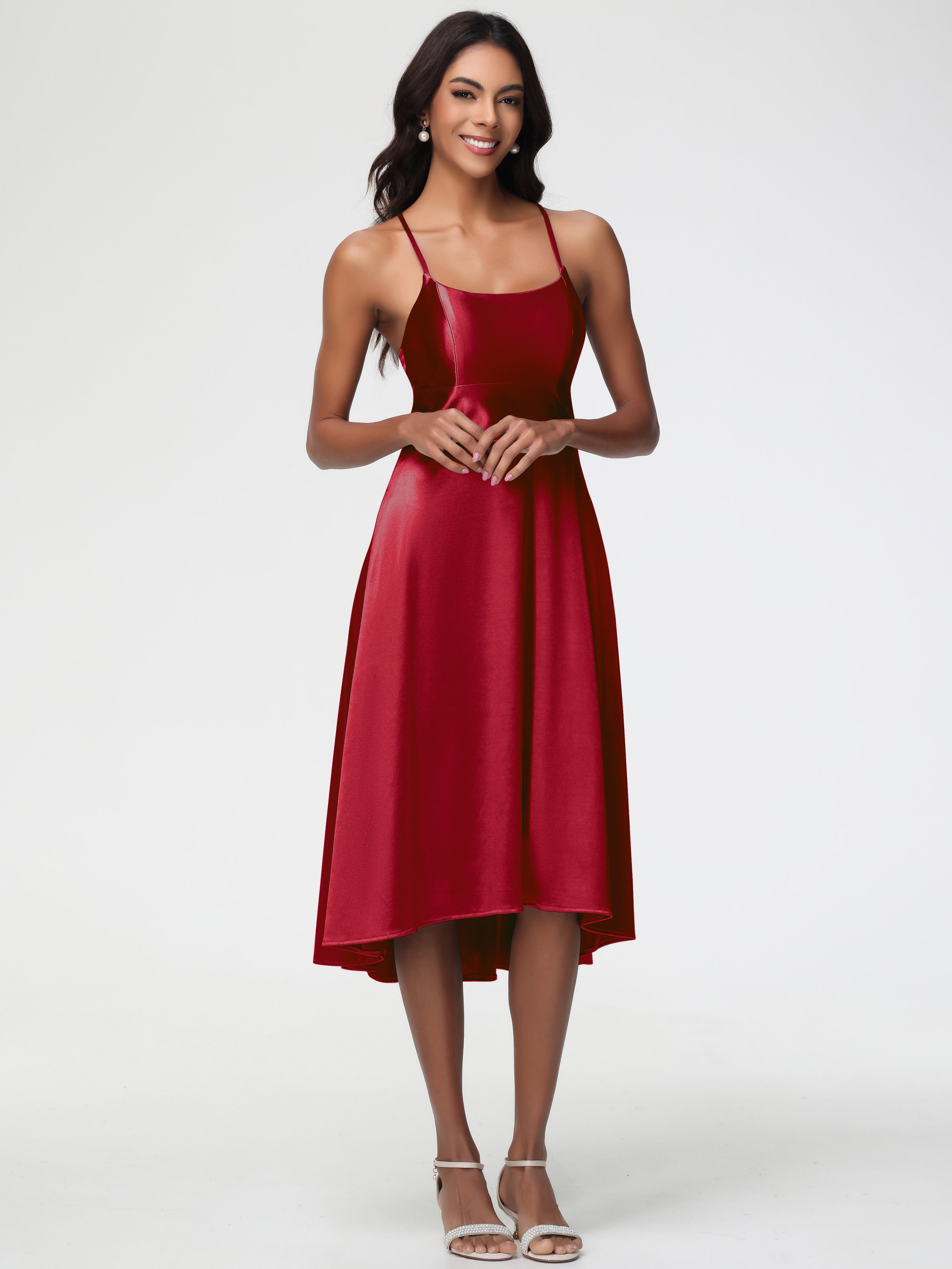 Robe Demoiselle D Honneur Bordeaux Bretelles Spaghetti Satin Extensible Robe Demoiselle D Honneur Asymétrique