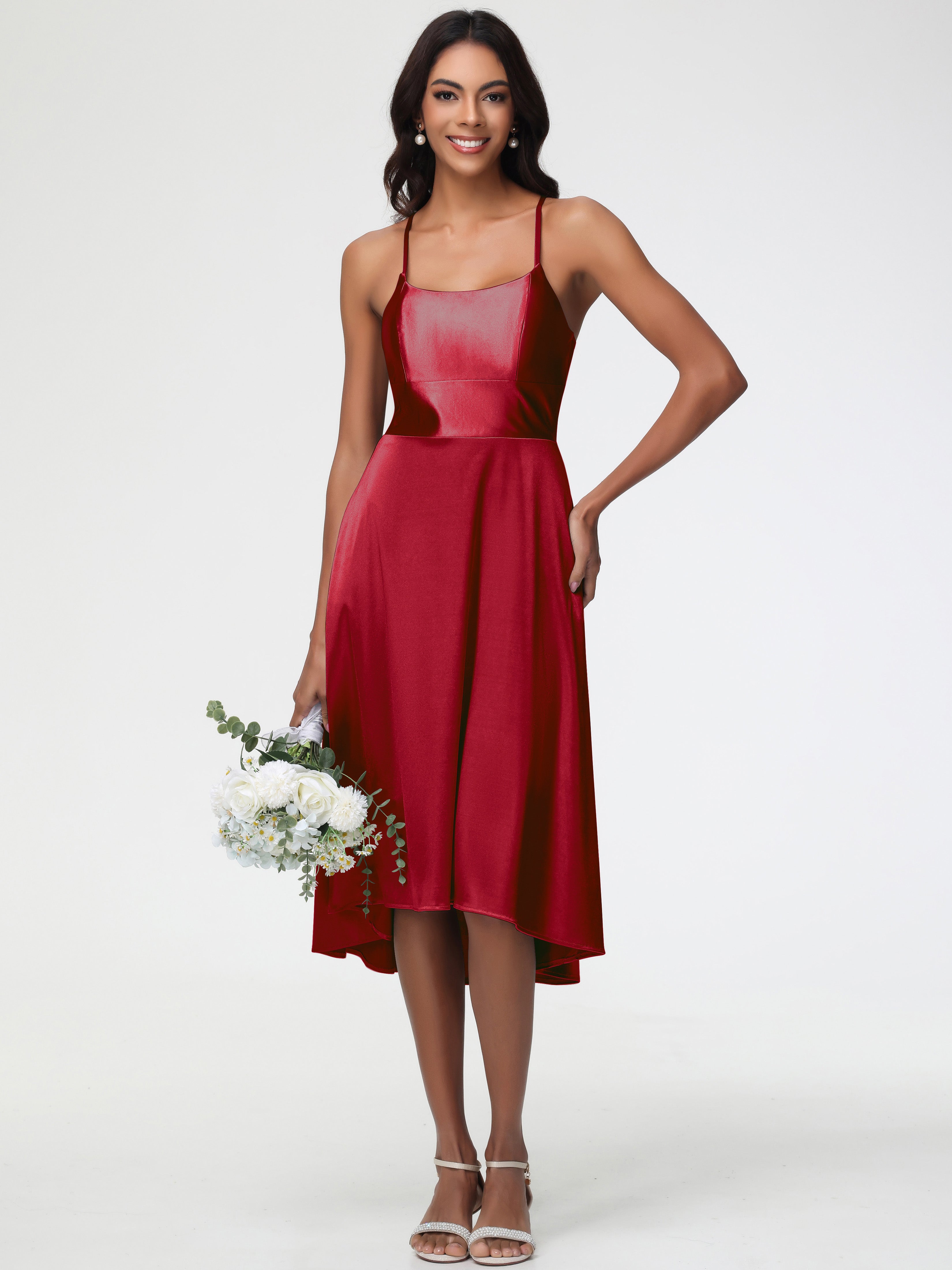Robe Demoiselle D Honneur Bordeaux Bretelles Spaghetti Satin Extensible Robe Demoiselle D Honneur Asymétrique