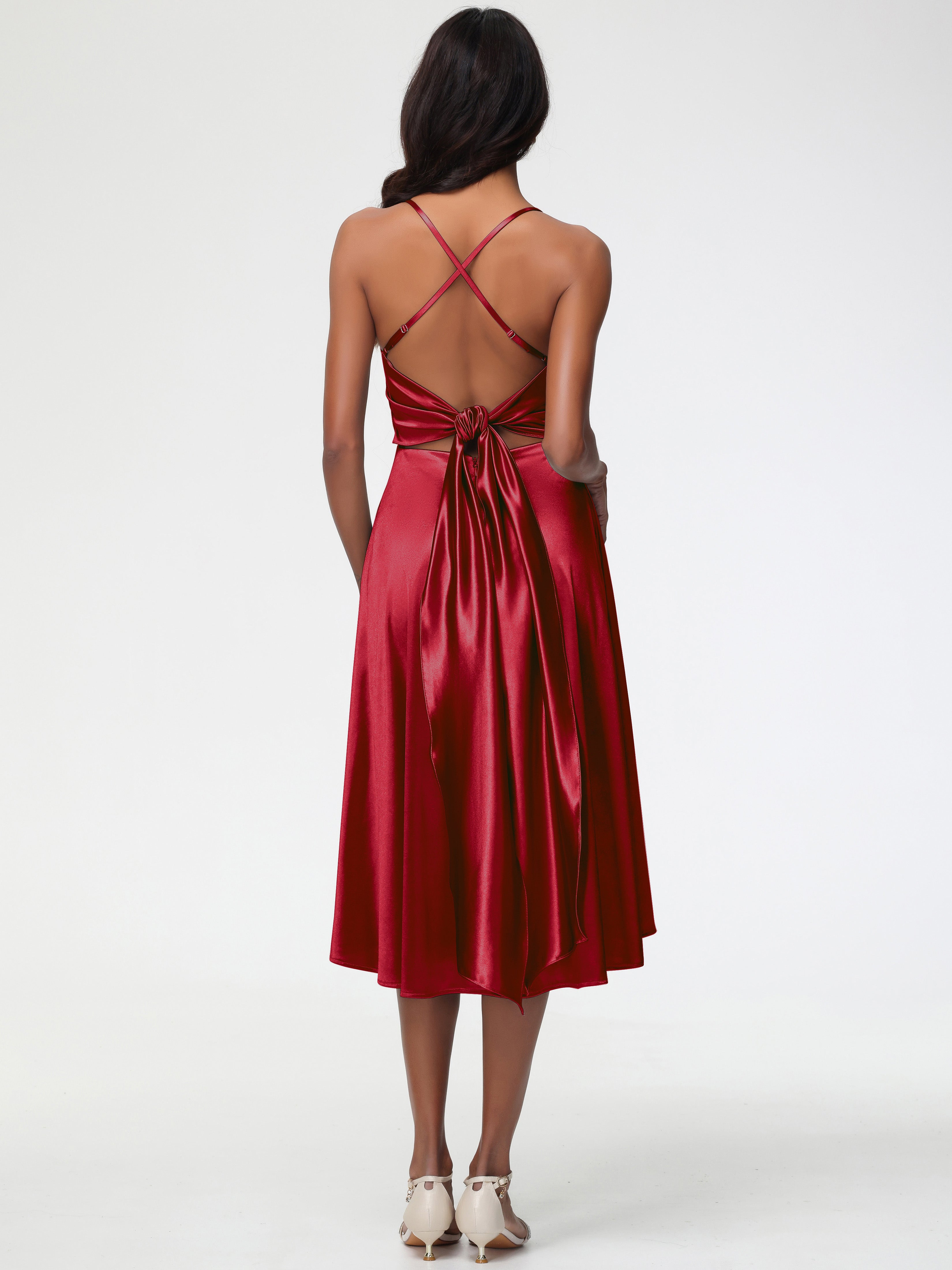 Robe Demoiselle D Honneur Bordeaux Bretelles Spaghetti Satin Extensible Robe Demoiselle D Honneur Asymétrique