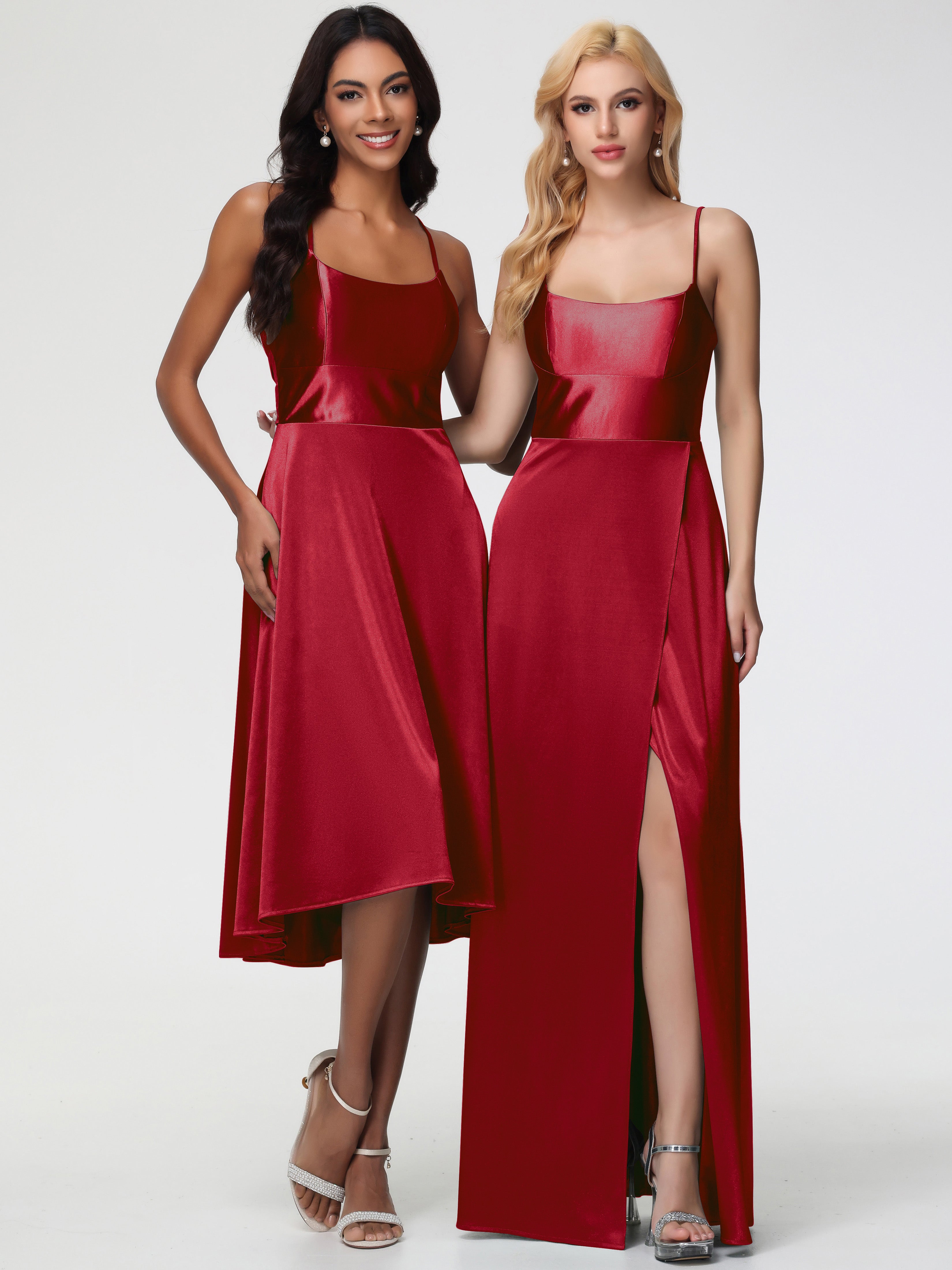 Robe Demoiselle D Honneur Bordeaux Bretelles Spaghetti Satin Extensible Robe Demoiselle D Honneur Asymétrique