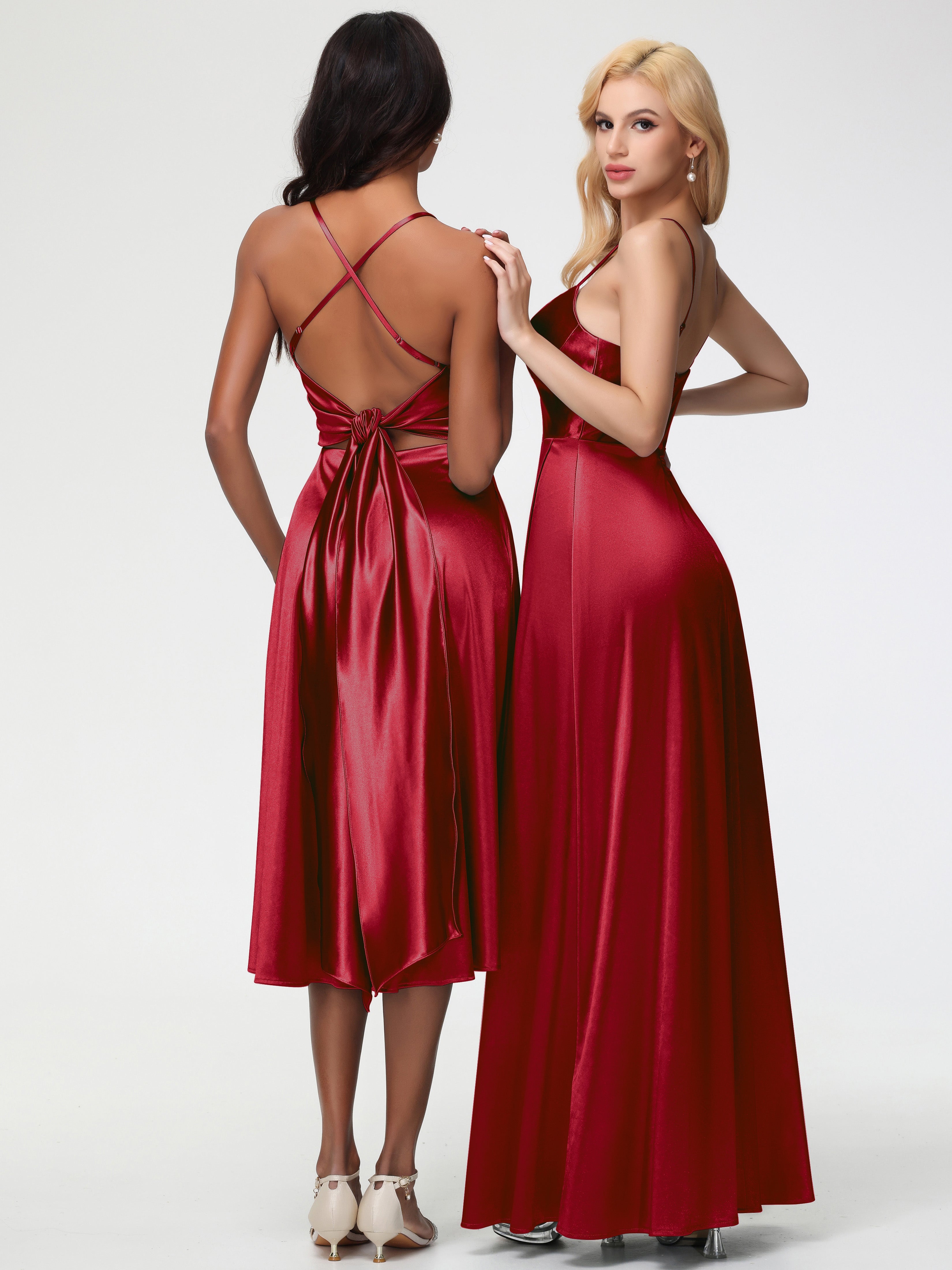 Robe Demoiselle D Honneur Bordeaux Bretelles Spaghetti Satin Extensible Robe Demoiselle D Honneur Asymétrique
