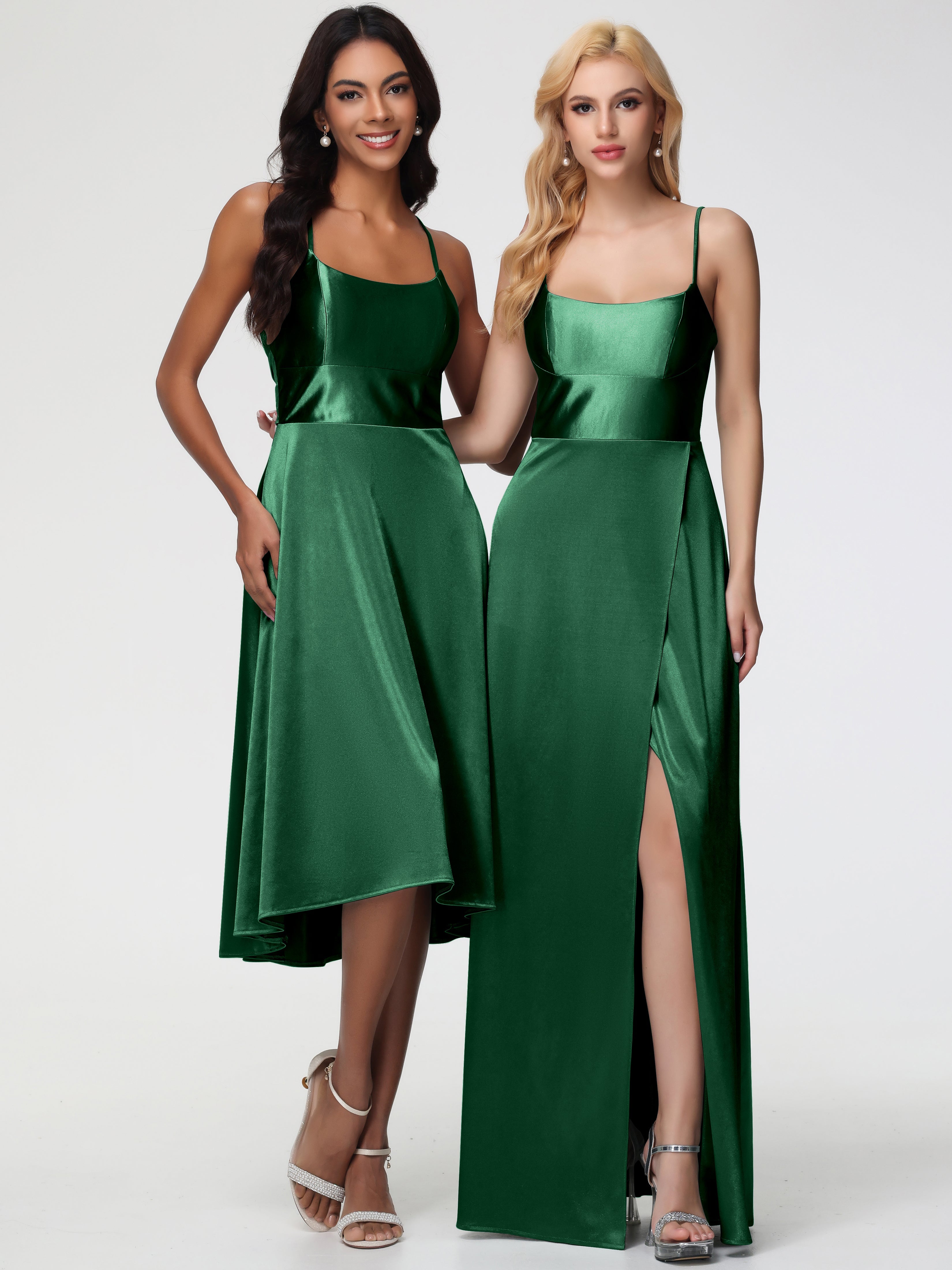 Robe Demoiselle D Honneur Vert Foncé Bretelles Spaghetti Satin Extensible Robe Demoiselle D Honneur Asymétrique