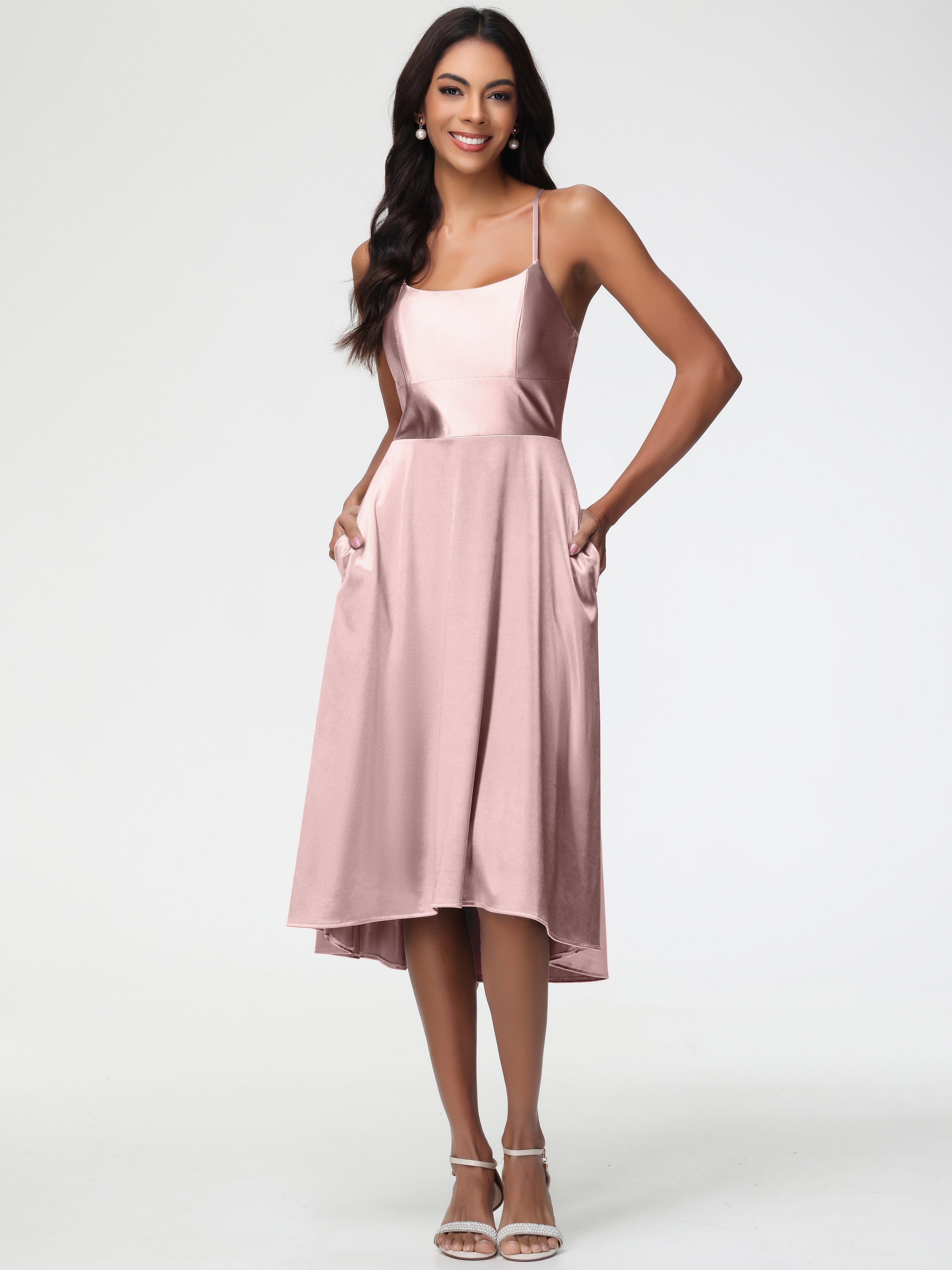 Robe Demoiselle D Honneur Rose Poudré Satin Extensible Robe Demoiselle D Honneur Asymétrique