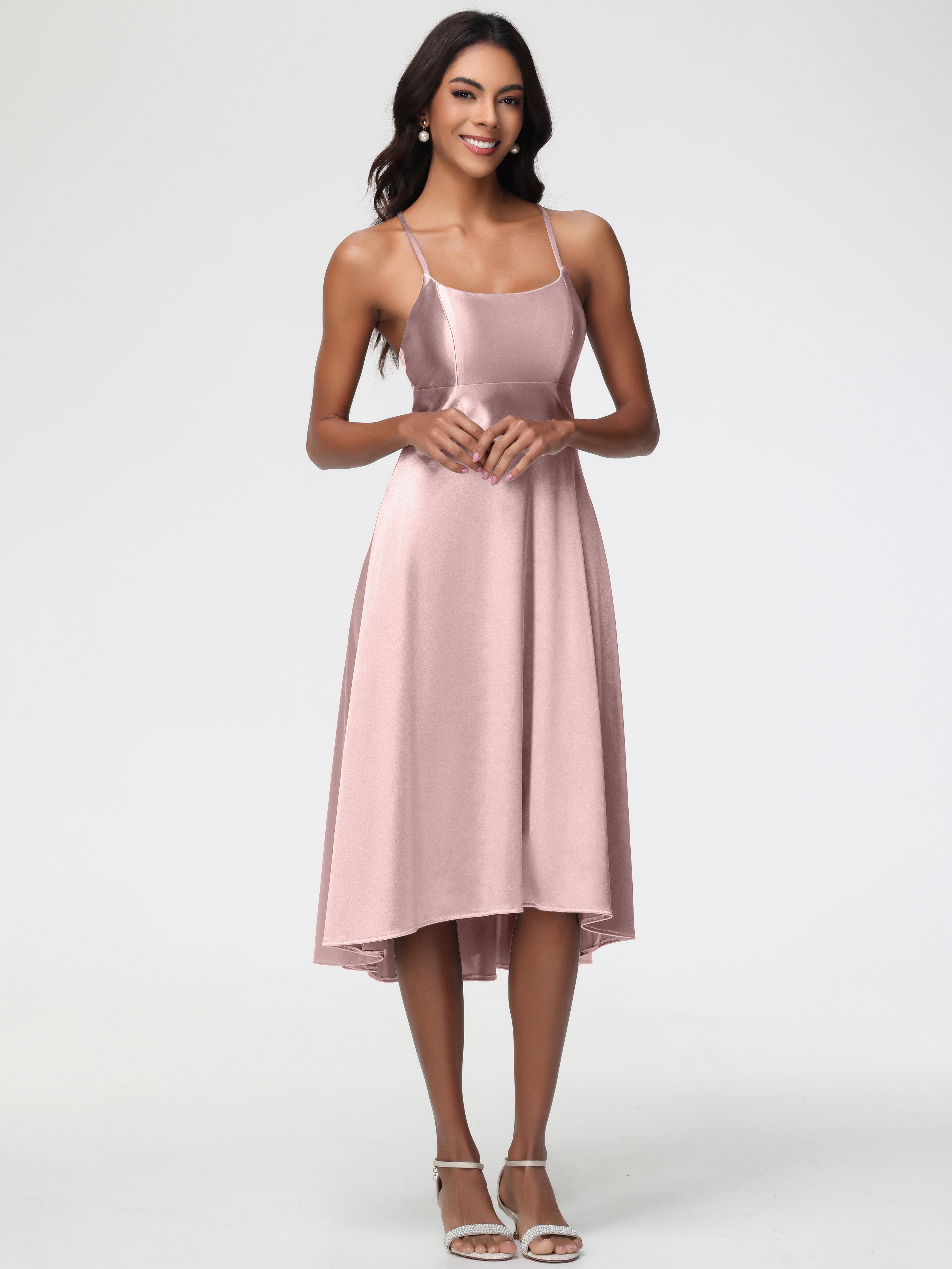 Robe Demoiselle D Honneur Rose Poudré Satin Extensible Robe Demoiselle D Honneur Asymétrique