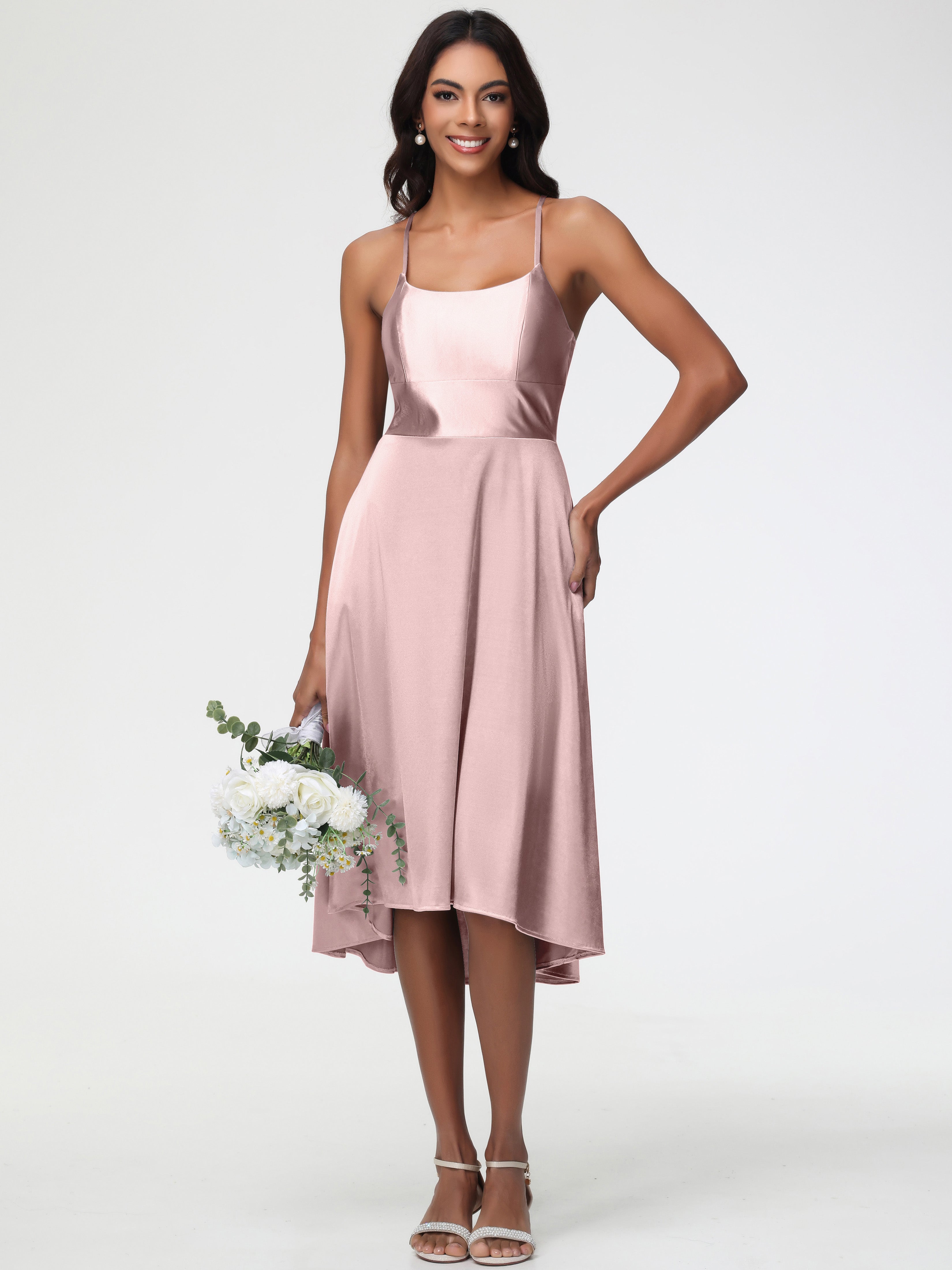 Robe Demoiselle D Honneur Rose Poudré Satin Extensible Robe Demoiselle D Honneur Asymétrique