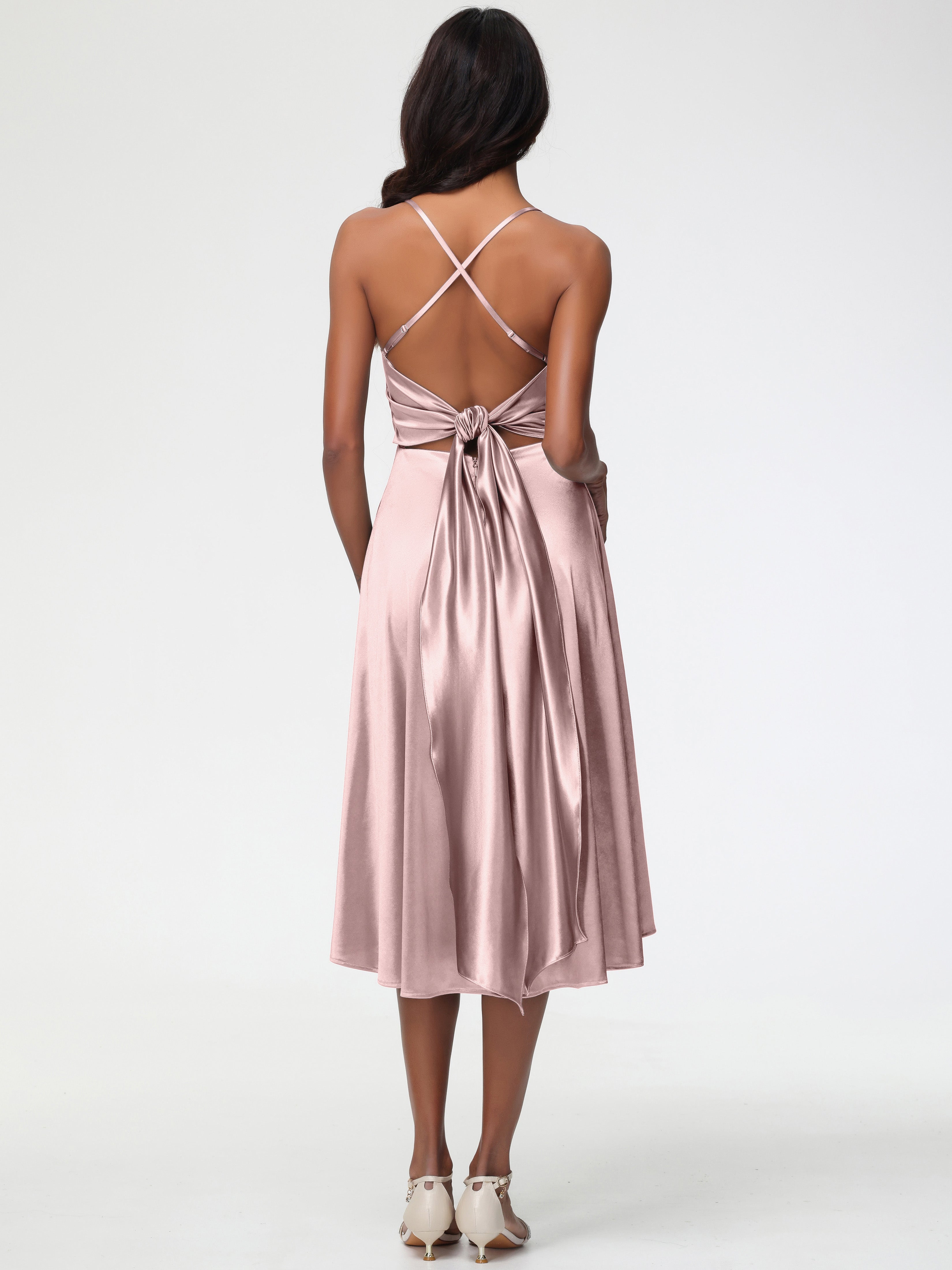 Robe Demoiselle D Honneur Rose Poudré Satin Extensible Robe Demoiselle D Honneur Asymétrique