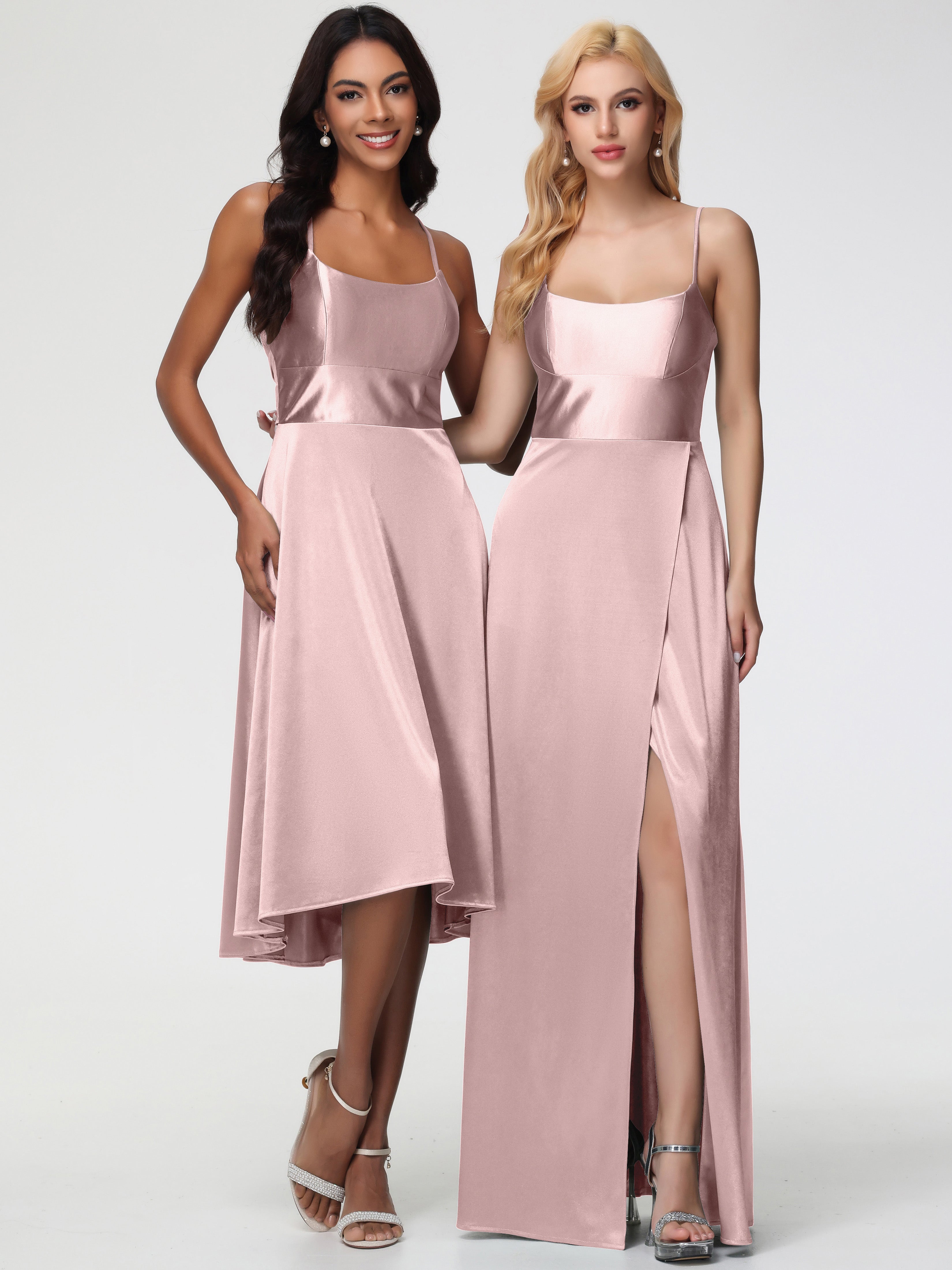 Robe Demoiselle D Honneur Rose Poudré Satin Extensible Robe Demoiselle D Honneur Asymétrique