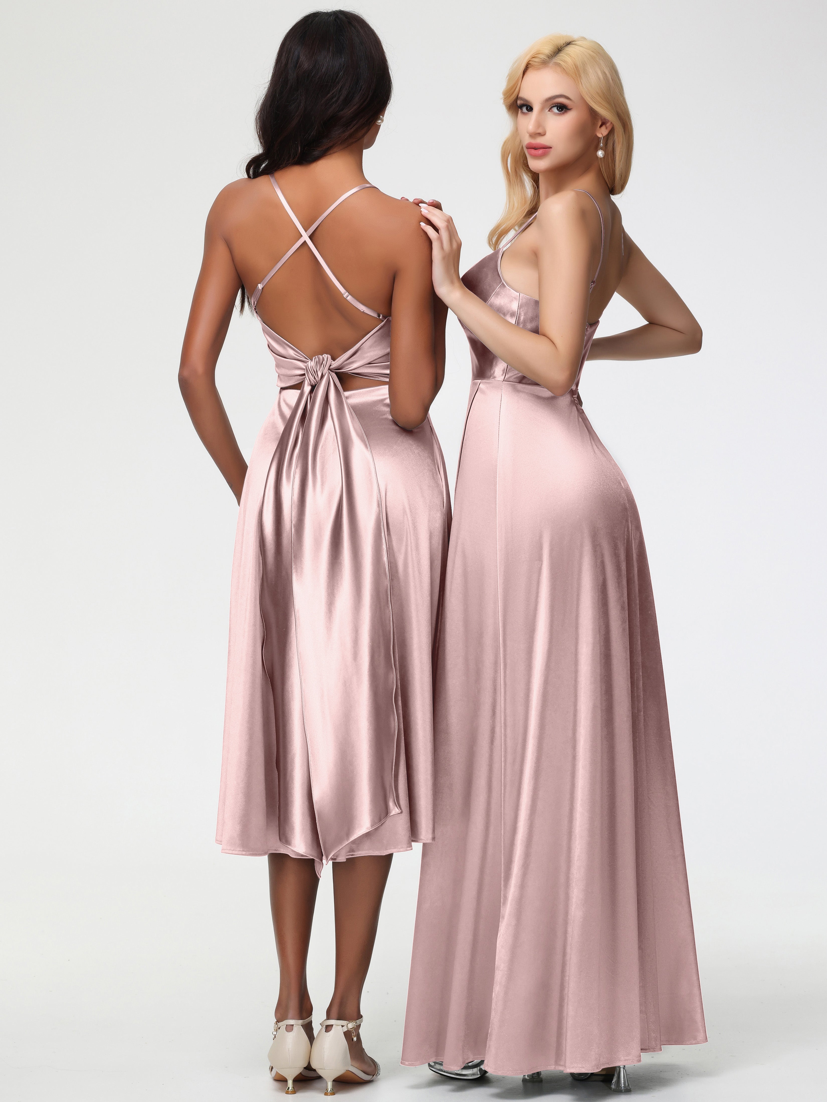 Robe Demoiselle D Honneur Rose Poudré Satin Extensible Robe Demoiselle D Honneur Asymétrique