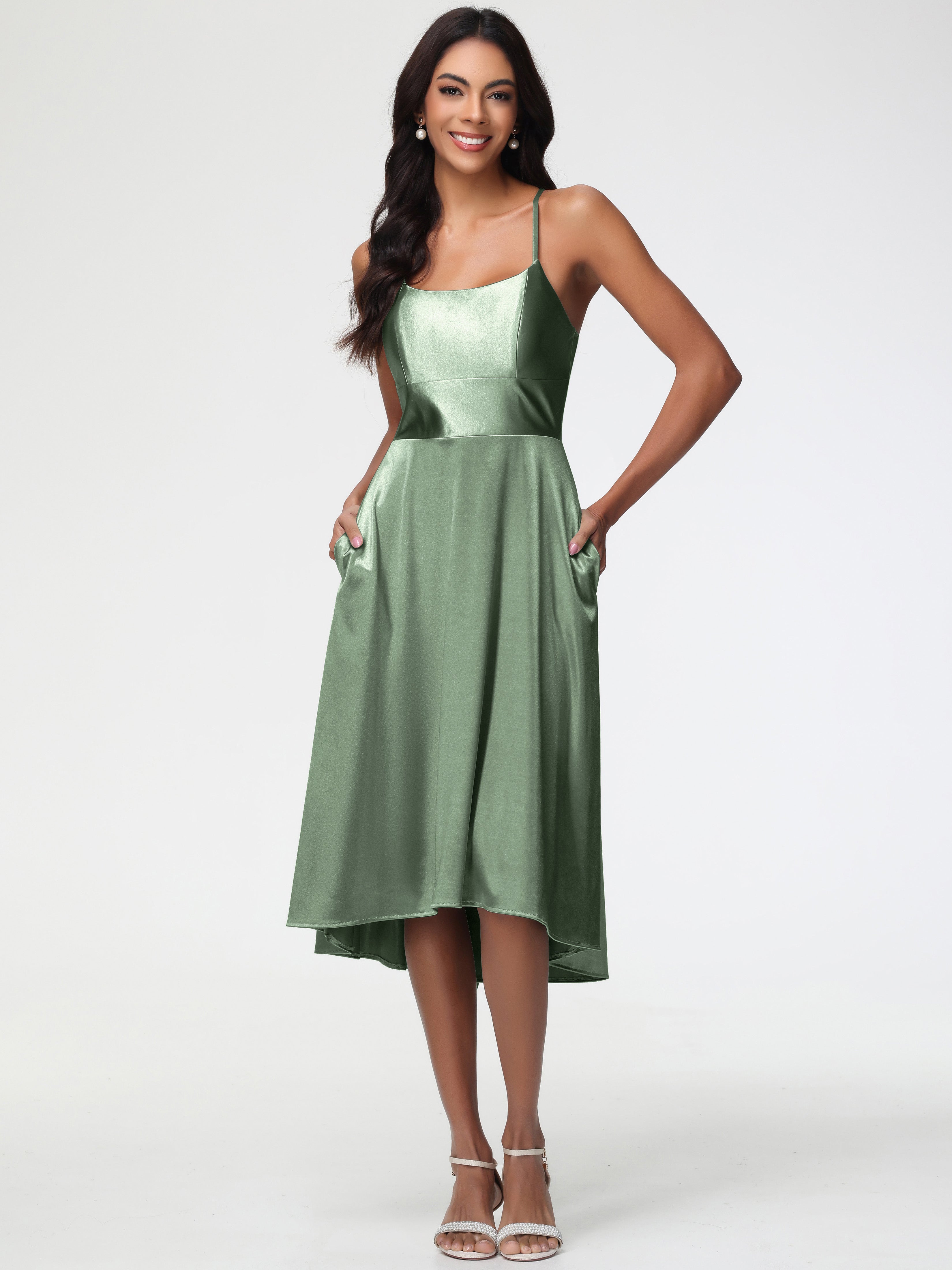 Robes Pour Demoiselles D Honneur Robe Vert Sauge Satin Extensible Robe Demoiselle D Honneur Asymétrique