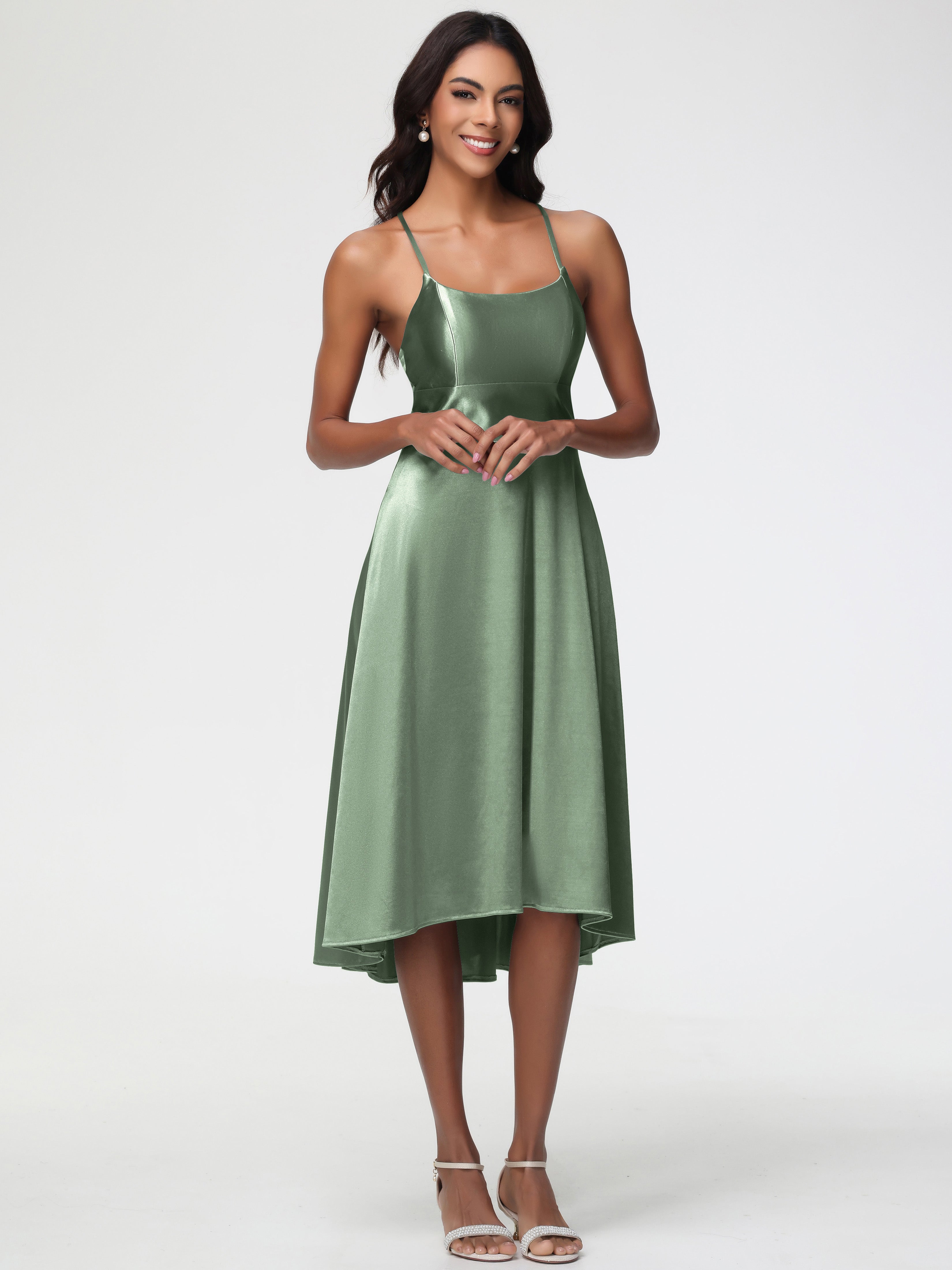 Robes Pour Demoiselles D Honneur Robe Vert Sauge Satin Extensible Robe Demoiselle D Honneur Asymétrique