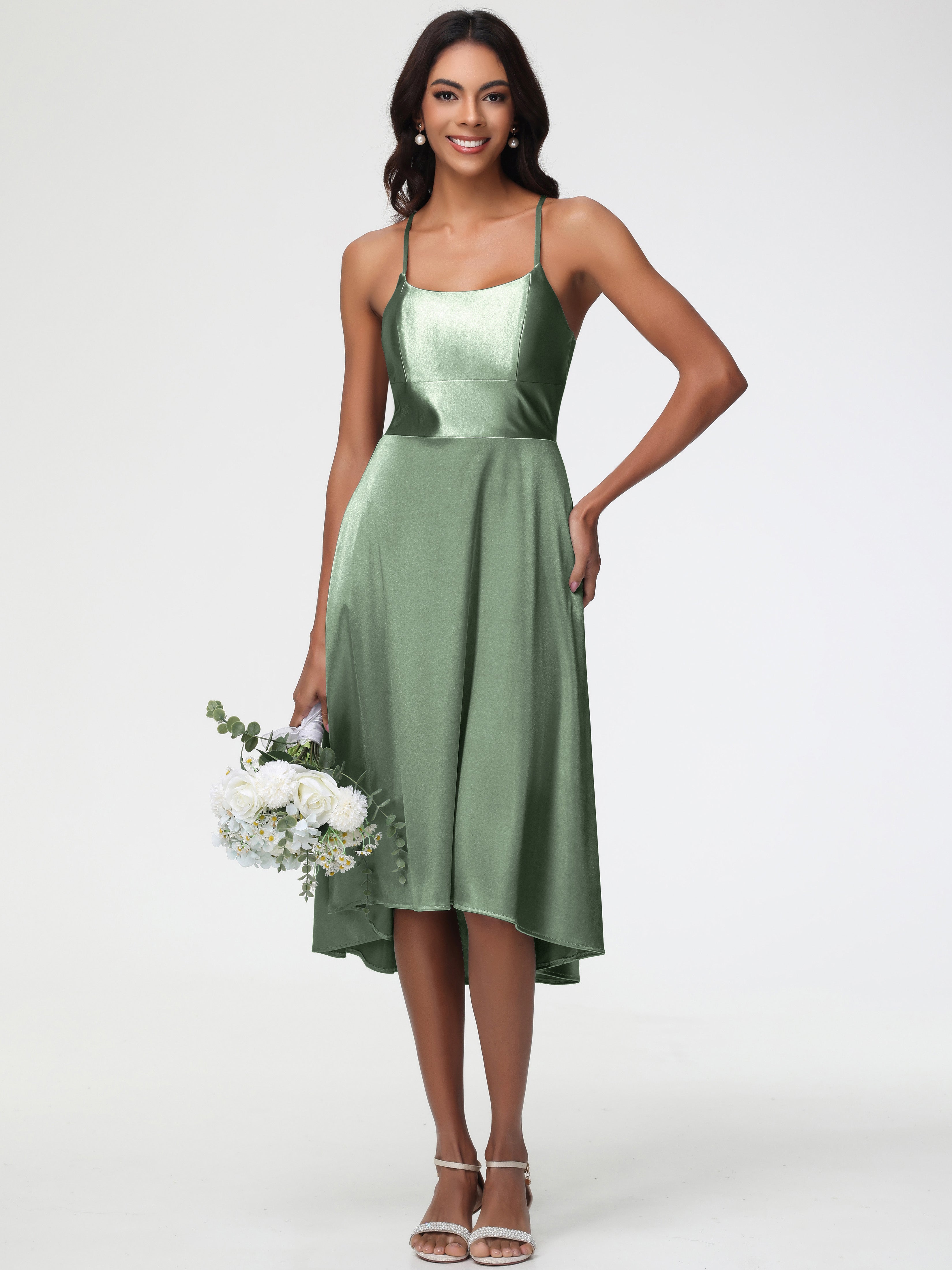 Robes Pour Demoiselles D Honneur Robe Vert Sauge Satin Extensible Robe Demoiselle D Honneur Asymétrique