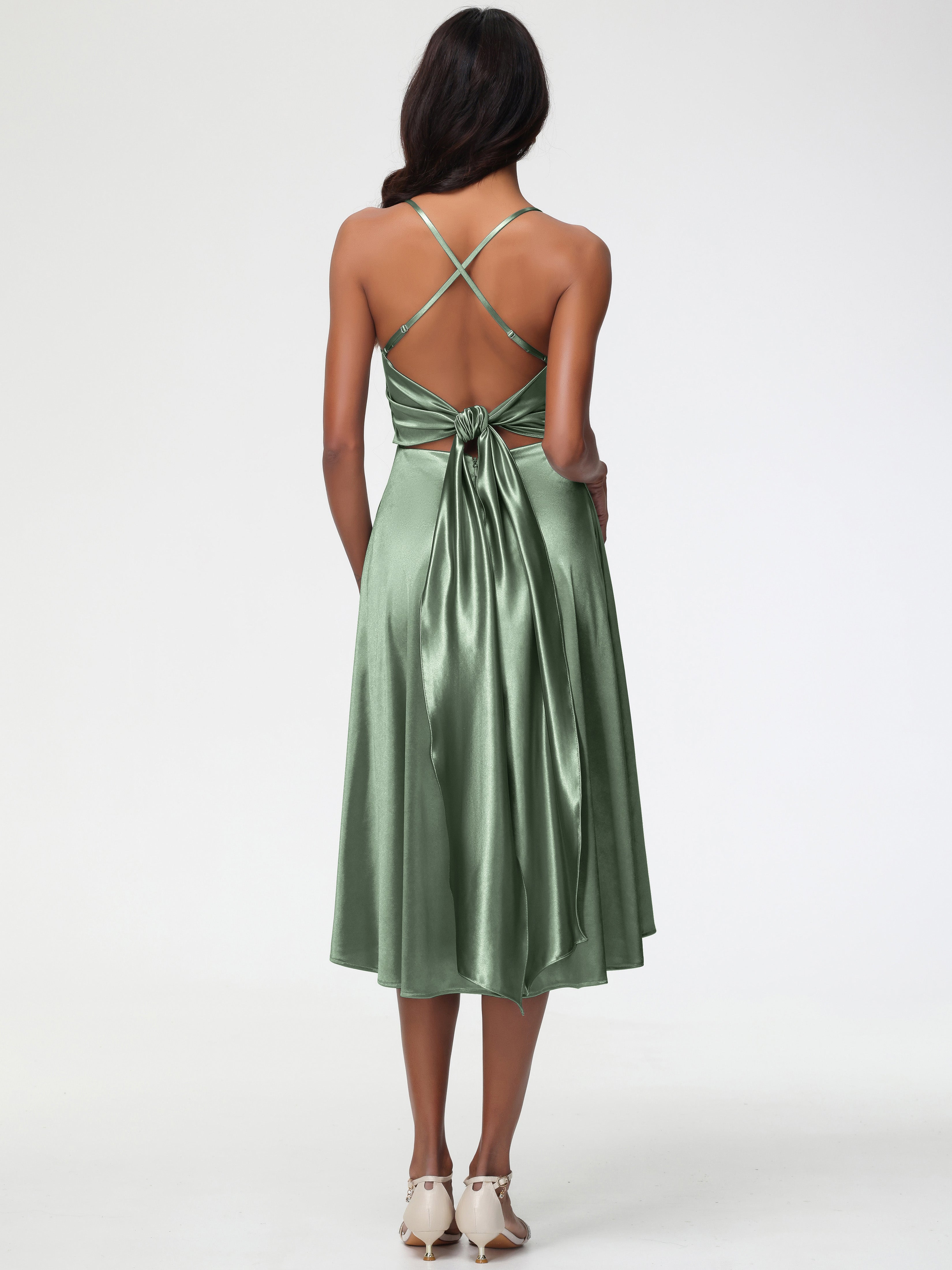 Robes Pour Demoiselles D Honneur Robe Vert Sauge Satin Extensible Robe Demoiselle D Honneur Asymétrique