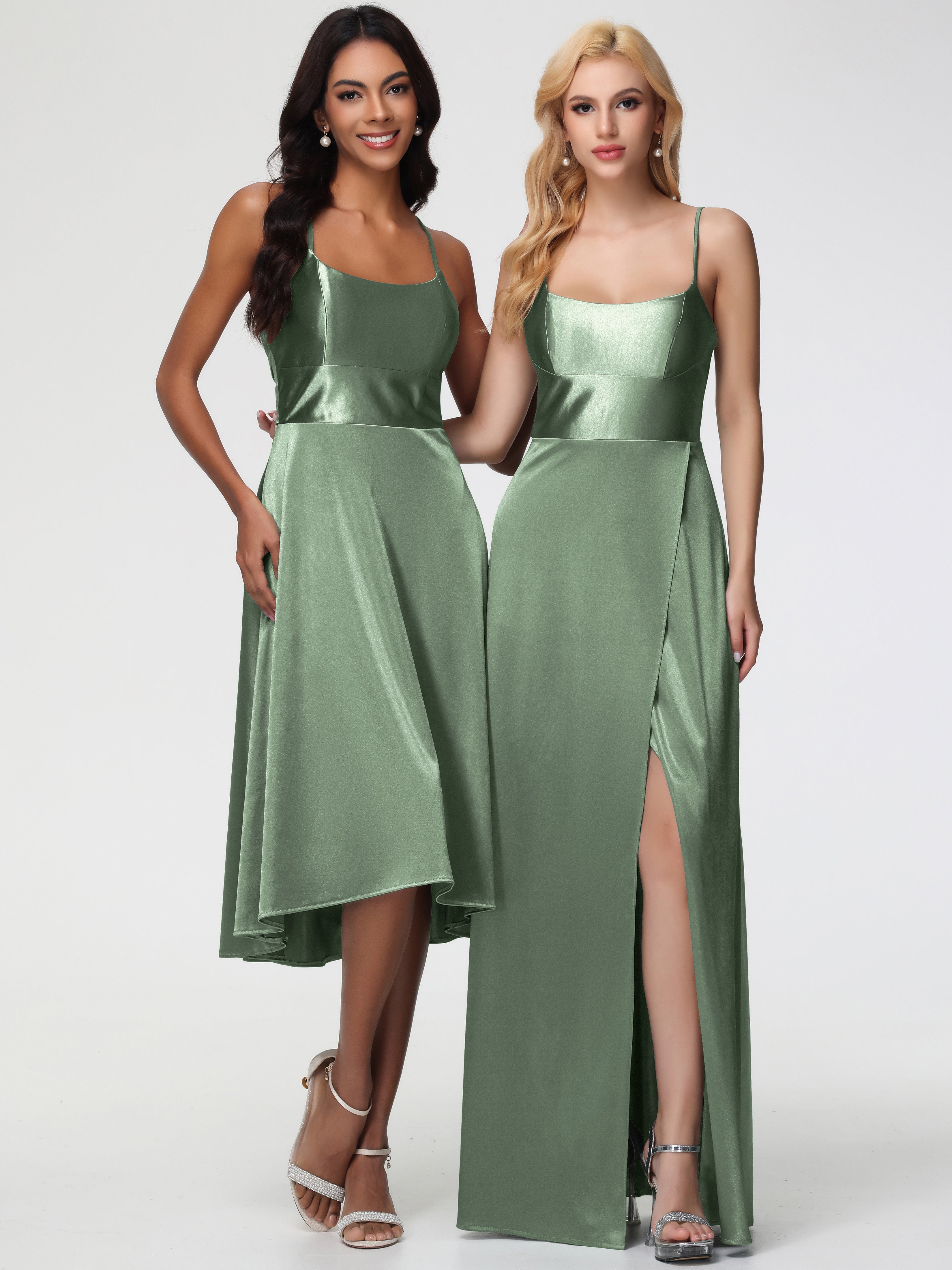 Robes Pour Demoiselles D Honneur Robe Vert Sauge Satin Extensible Robe Demoiselle D Honneur Asymétrique