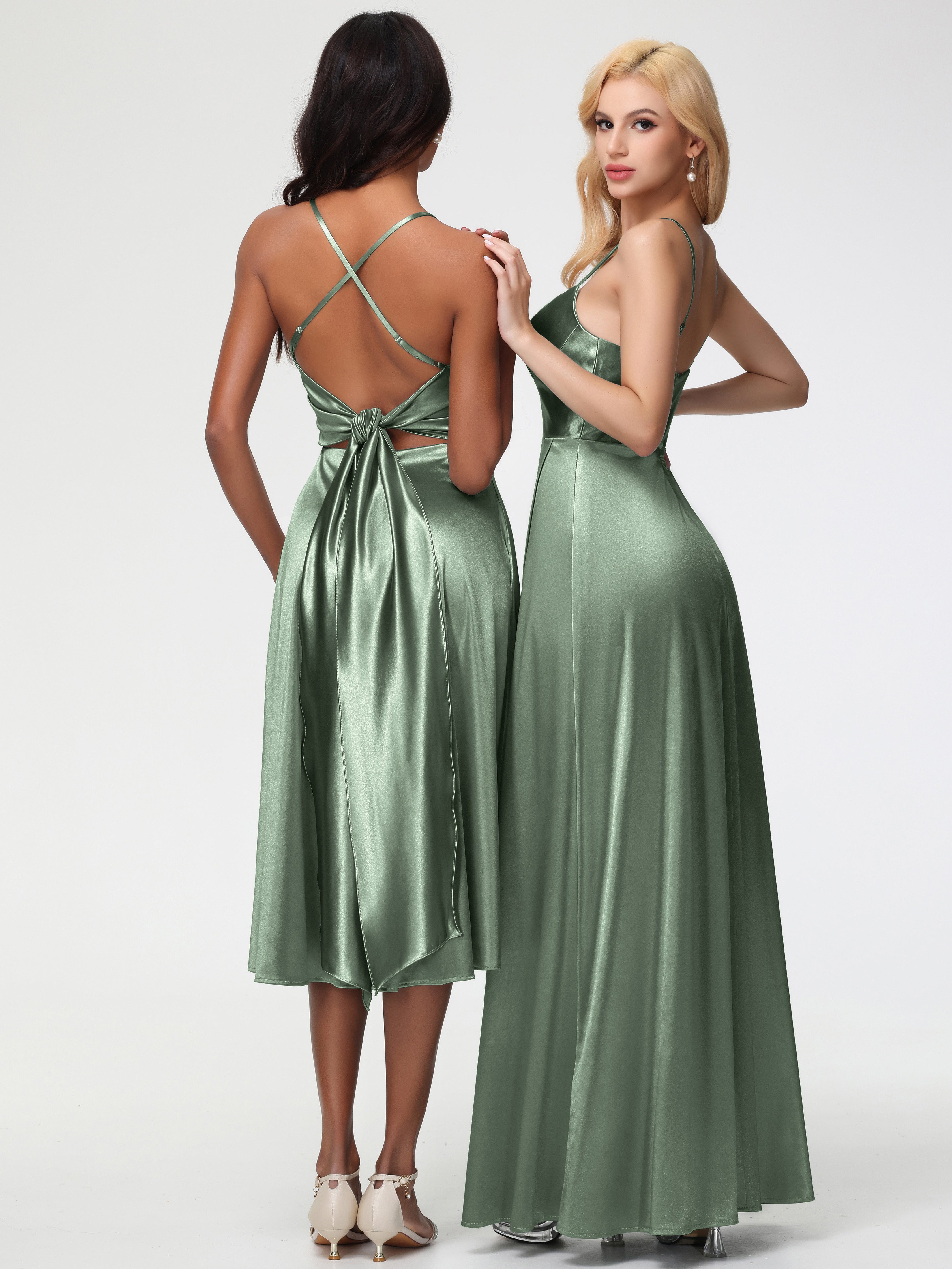 Robes Pour Demoiselles D Honneur Robe Vert Sauge Satin Extensible Robe Demoiselle D Honneur Asymétrique