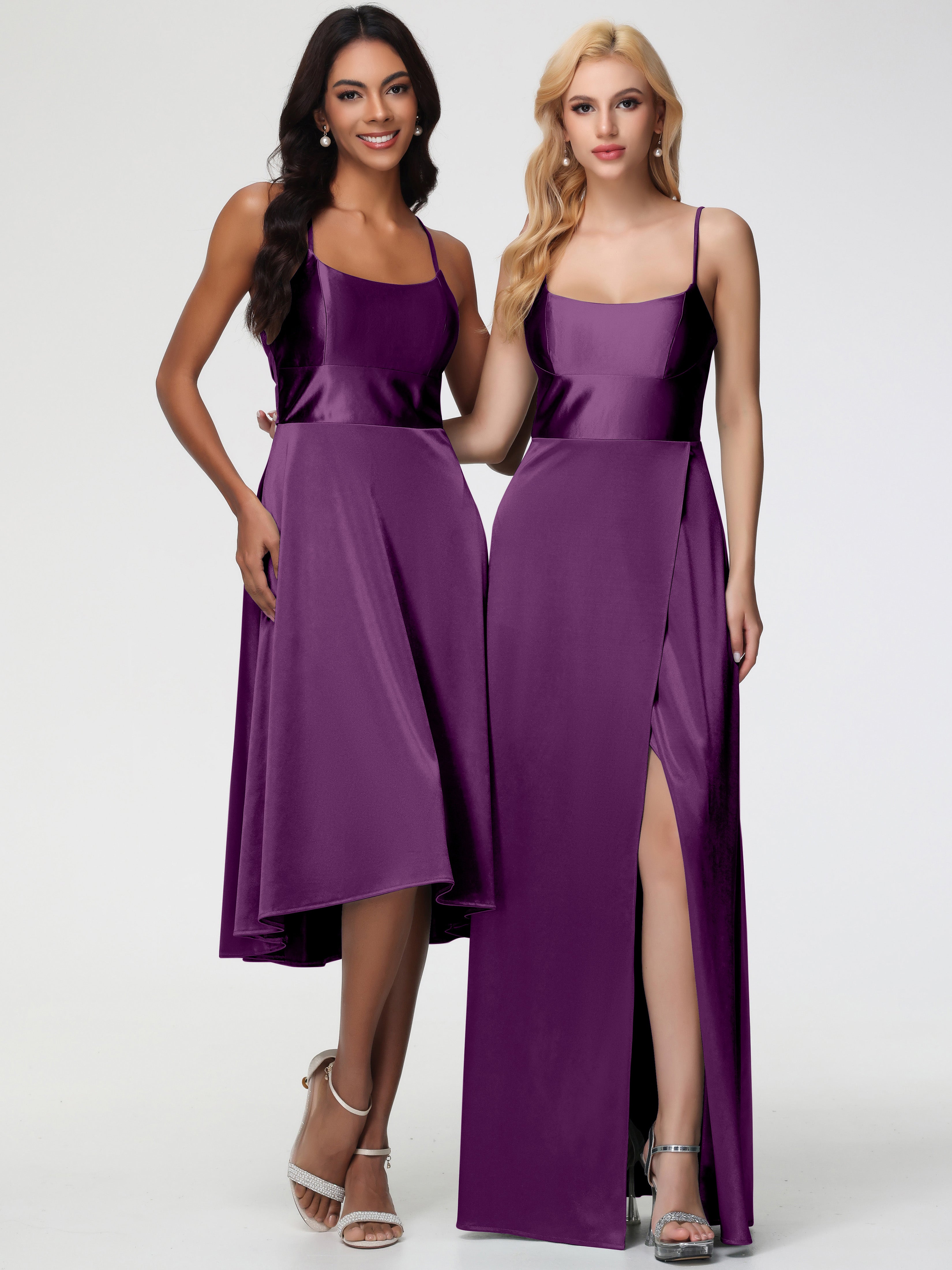 Robes De Demoiselle D'Honneur En Raisin Bretelles Spaghetti Satin Extensible Robe Demoiselle D Honneur Asymétrique