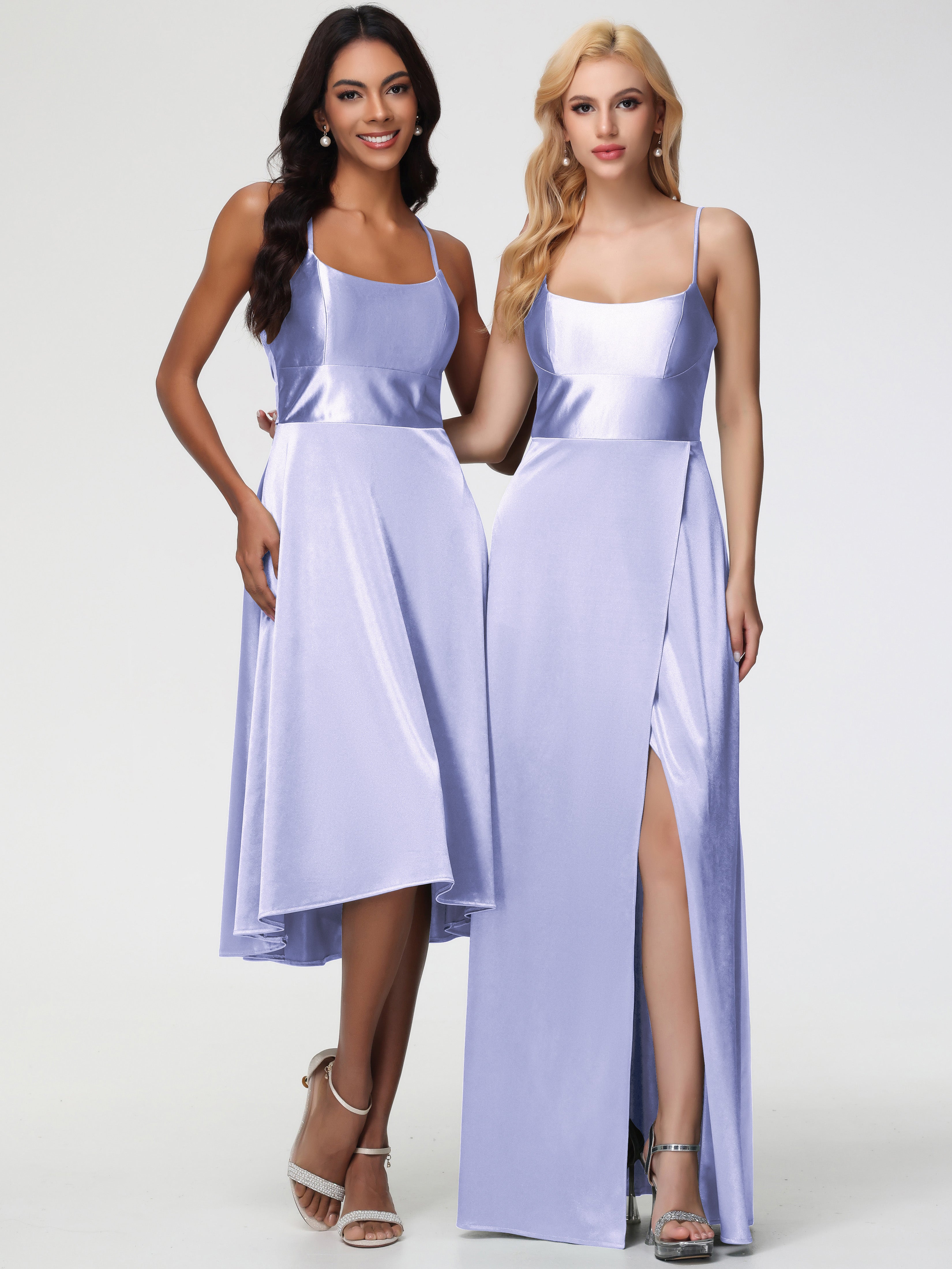 Robe Demoiselle D Honneur Lavande Bretelles Spaghetti Satin Extensible Robe Demoiselle D Honneur Asymétrique