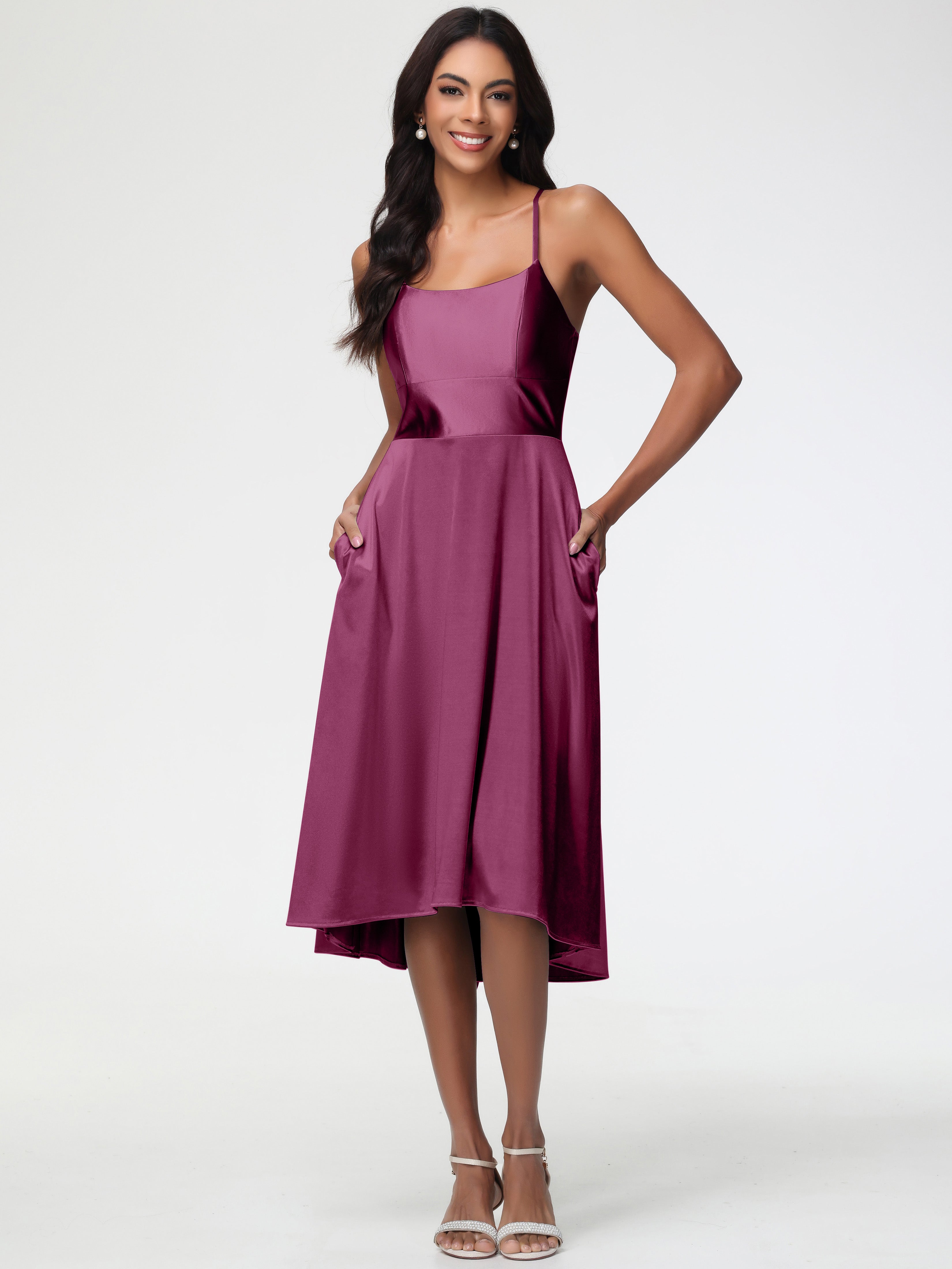 Robes De Demoiselle D'Honneur Mure Bretelles Spaghetti Satin Extensible Robe Demoiselle D Honneur Asymétrique