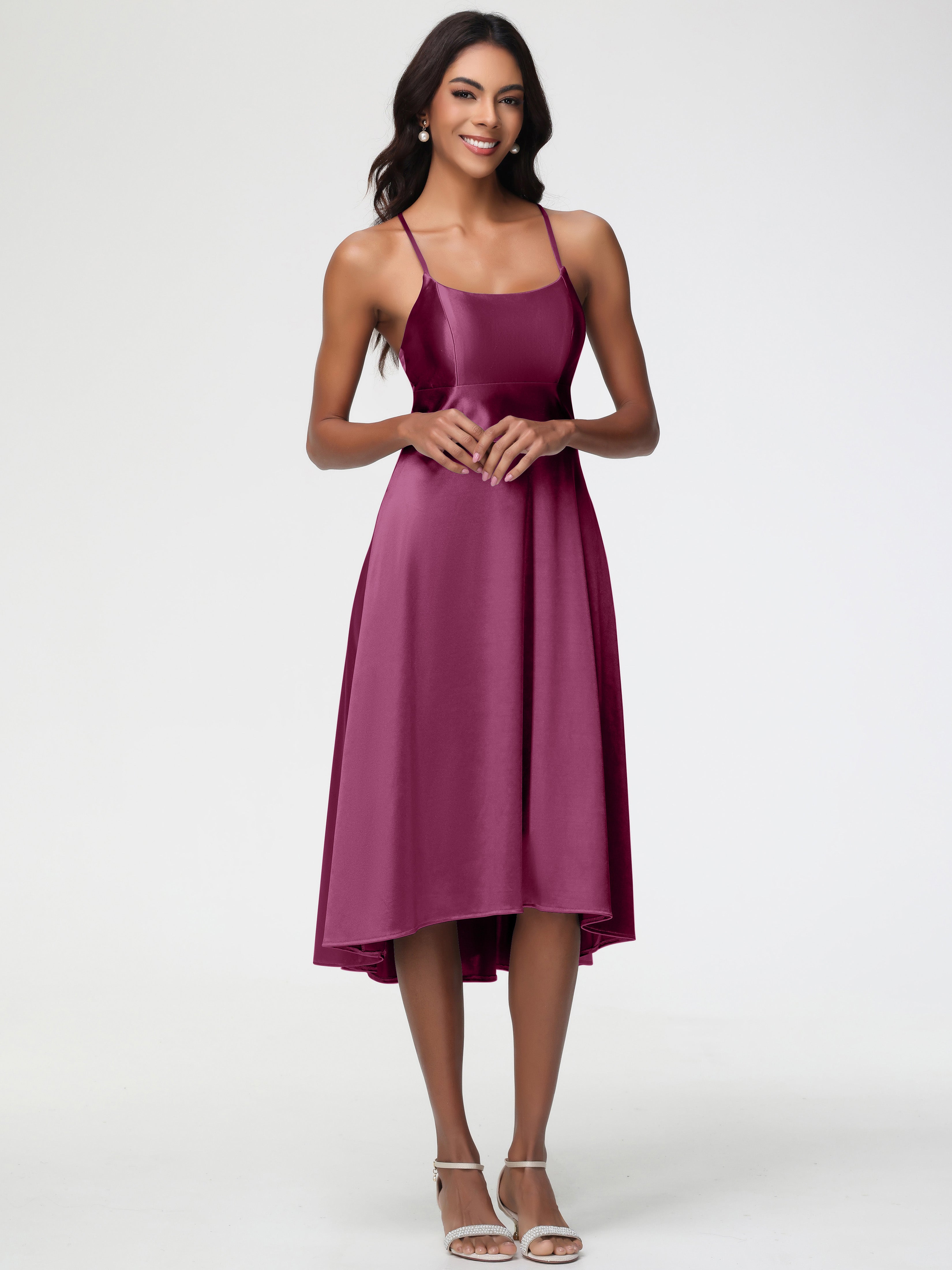 Robes De Demoiselle D'Honneur Mure Bretelles Spaghetti Satin Extensible Robe Demoiselle D Honneur Asymétrique