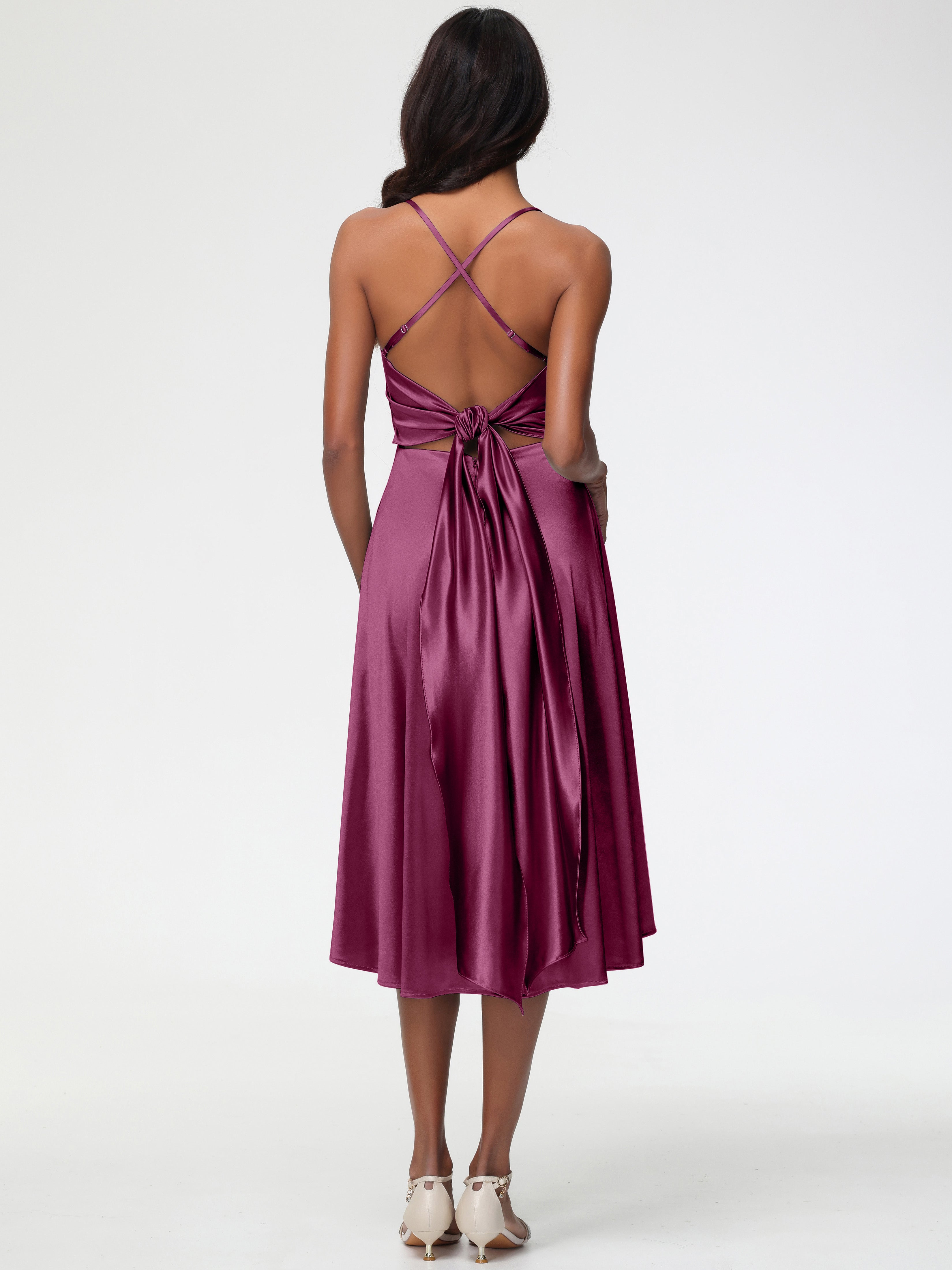 Robes De Demoiselle D'Honneur Mure Bretelles Spaghetti Satin Extensible Robe Demoiselle D Honneur Asymétrique