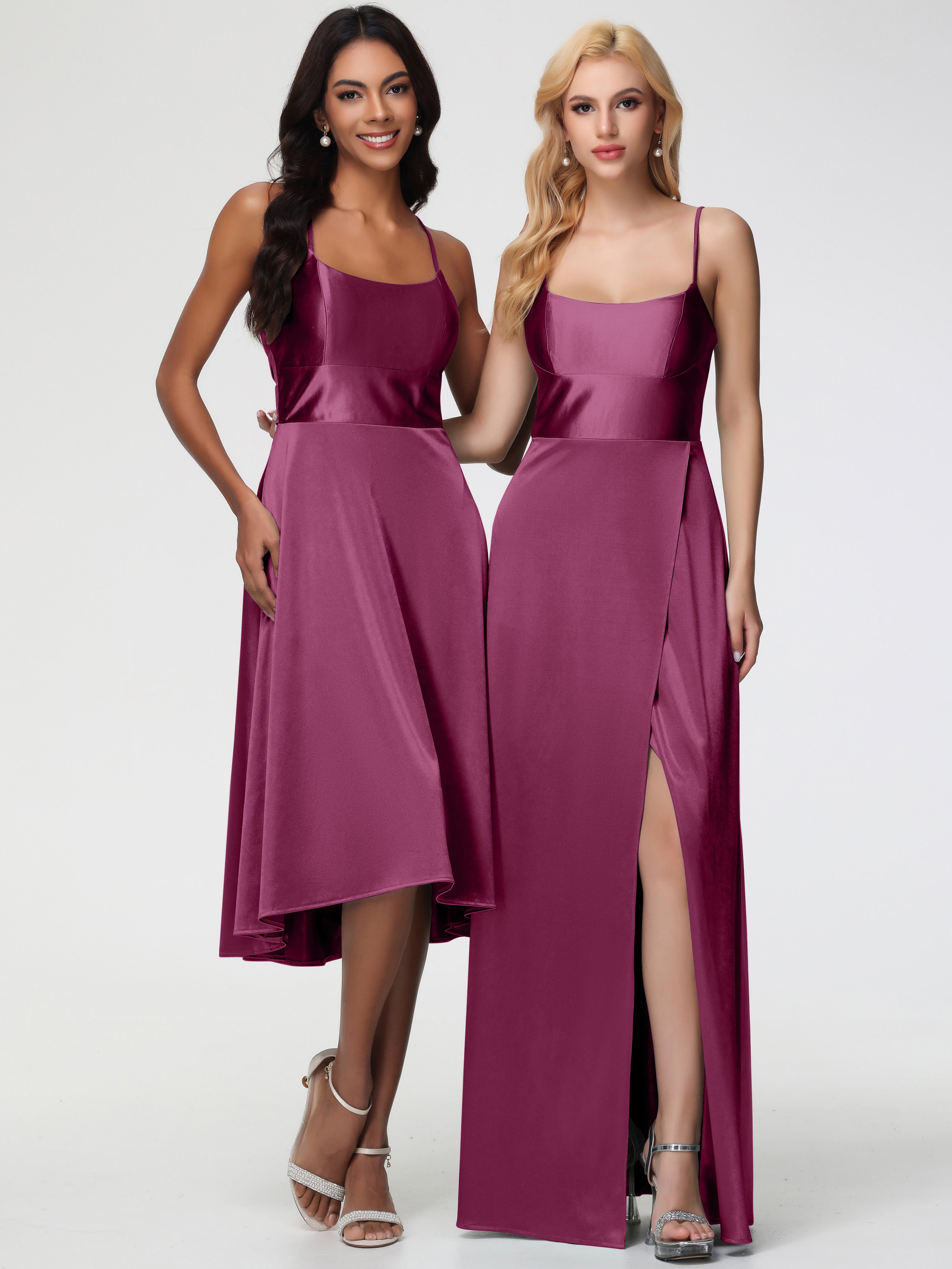 Robes De Demoiselle D'Honneur Mure Bretelles Spaghetti Satin Extensible Robe Demoiselle D Honneur Asymétrique